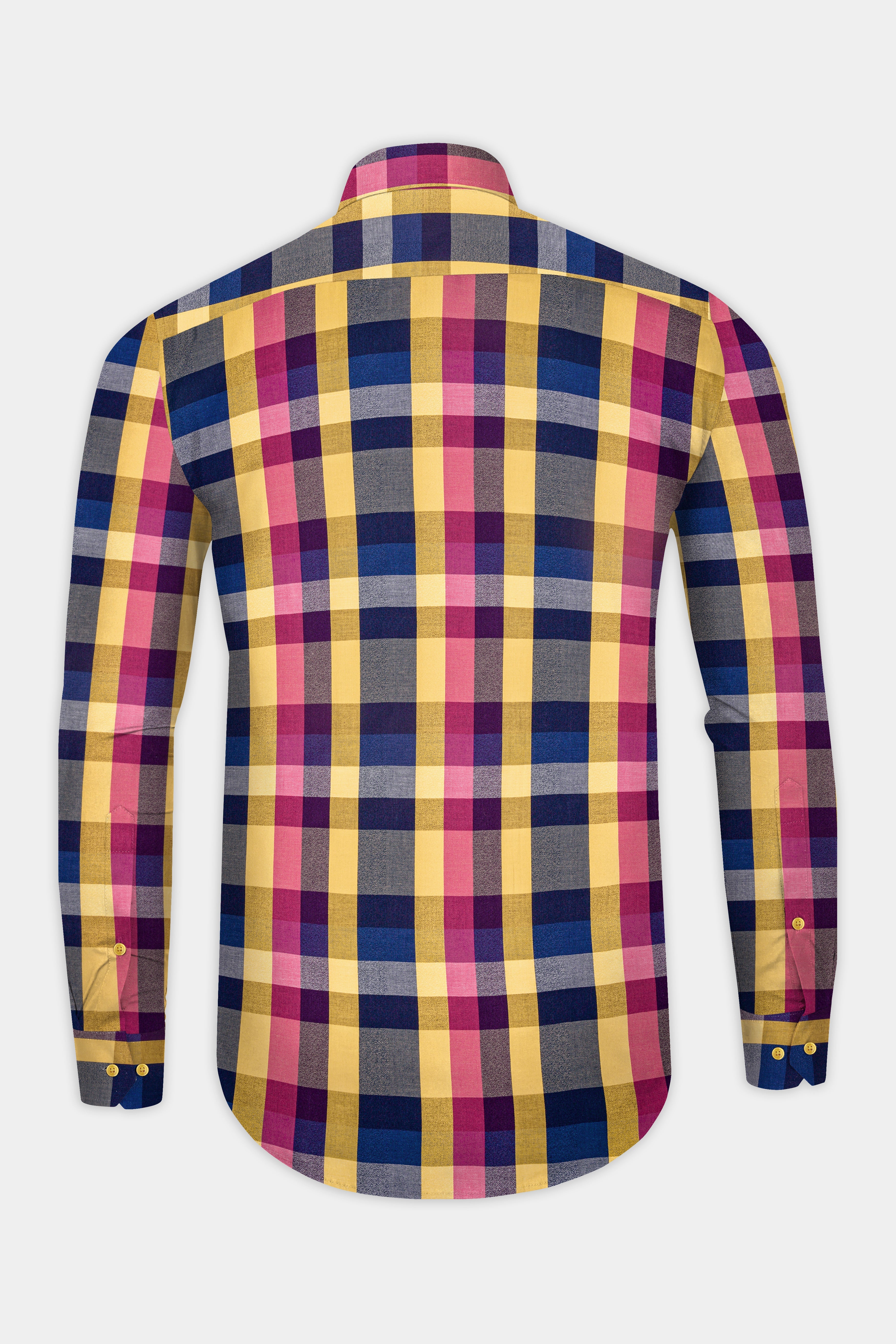 Salomie Yellow And Cabaret Pink Multi Color Plaid Twill Premium Cotton Shirt