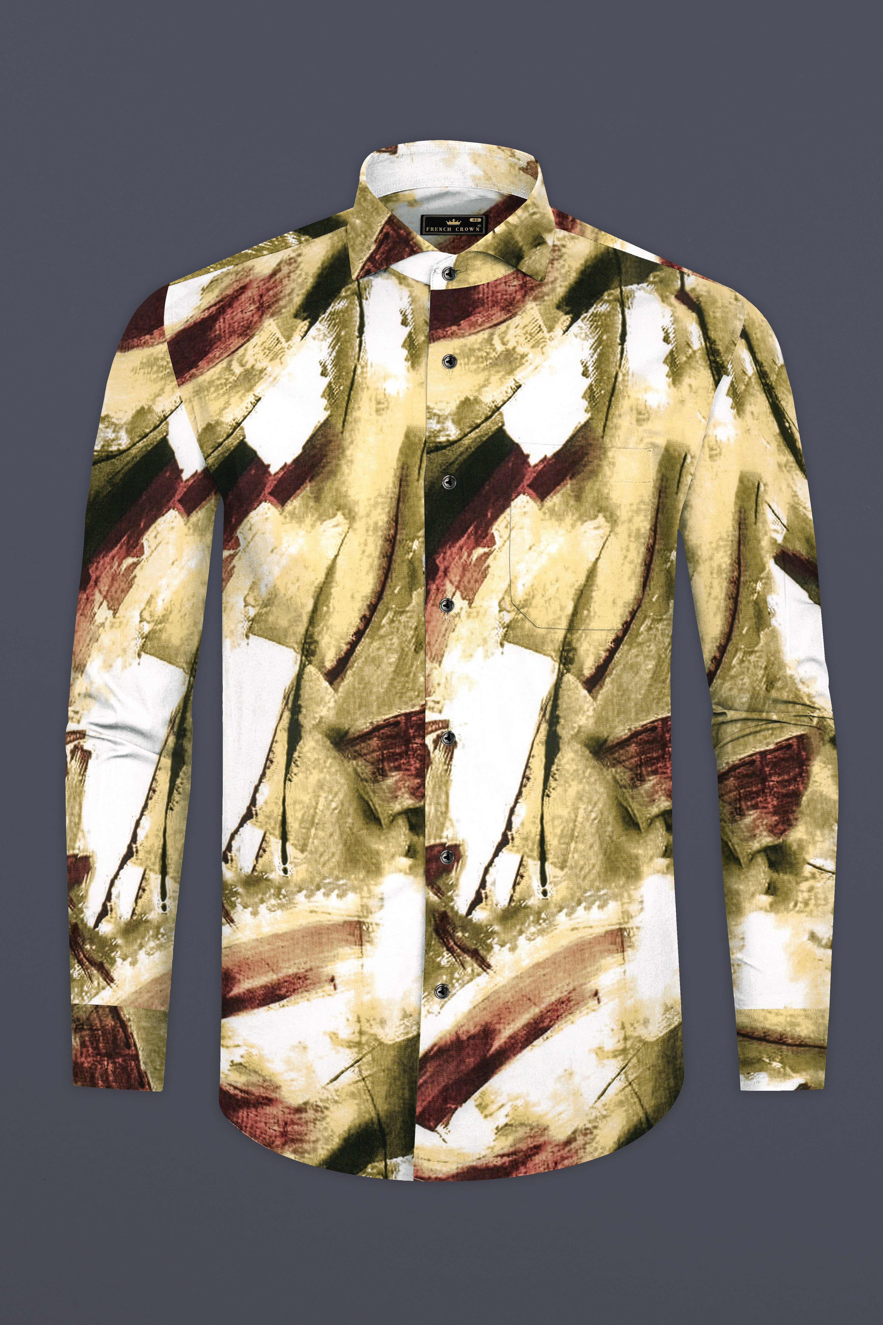 Camel Brown And Irish Maroon Abstract Dusty Printed Premium Cotton Shirt