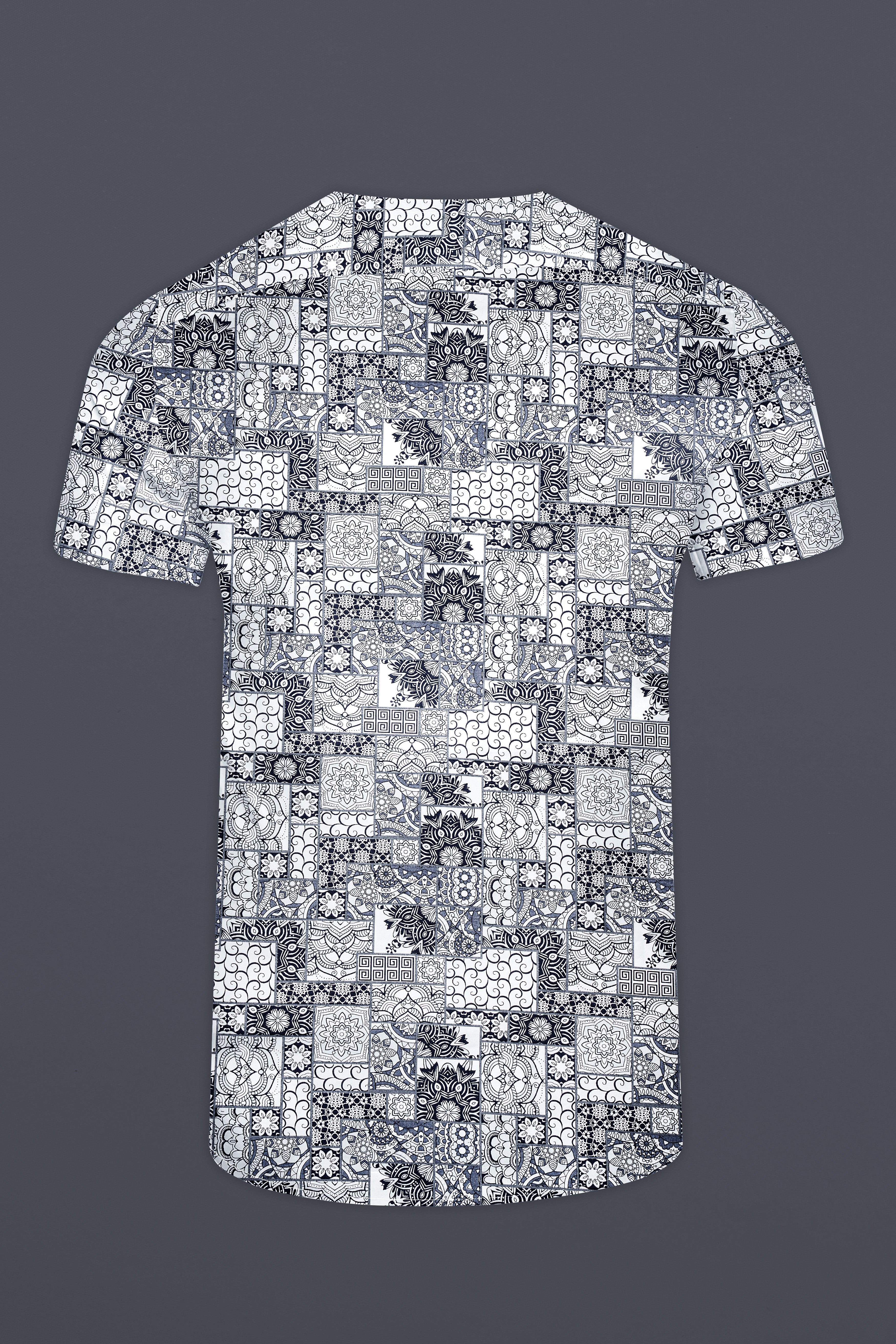 Comet Gray And Bright White Ethnic Motifs Printed Subtle Sheen Super Soft Premium Cotton Designer Shirt