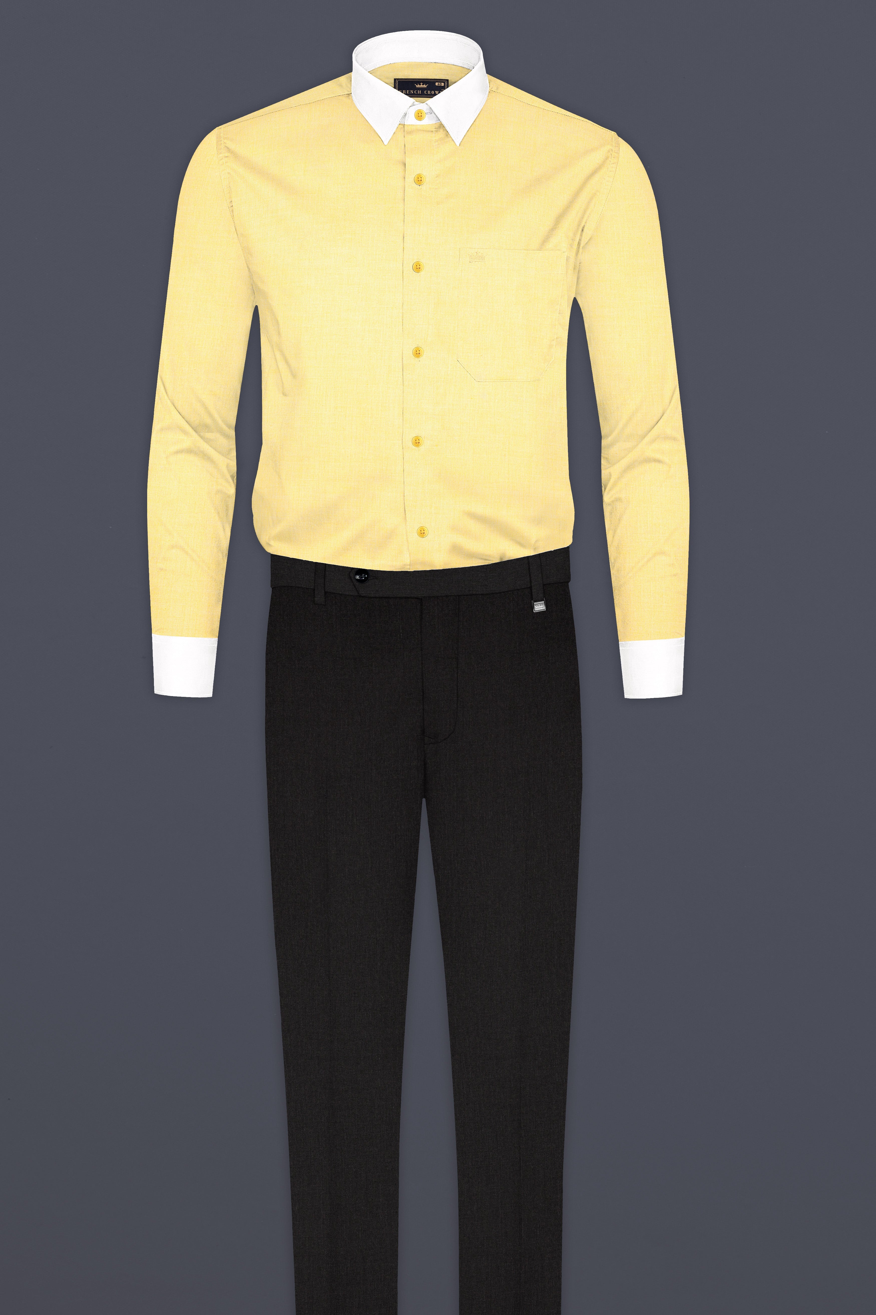 Mania Yellow Dobby Textured Premium Giza Cotton Shirt