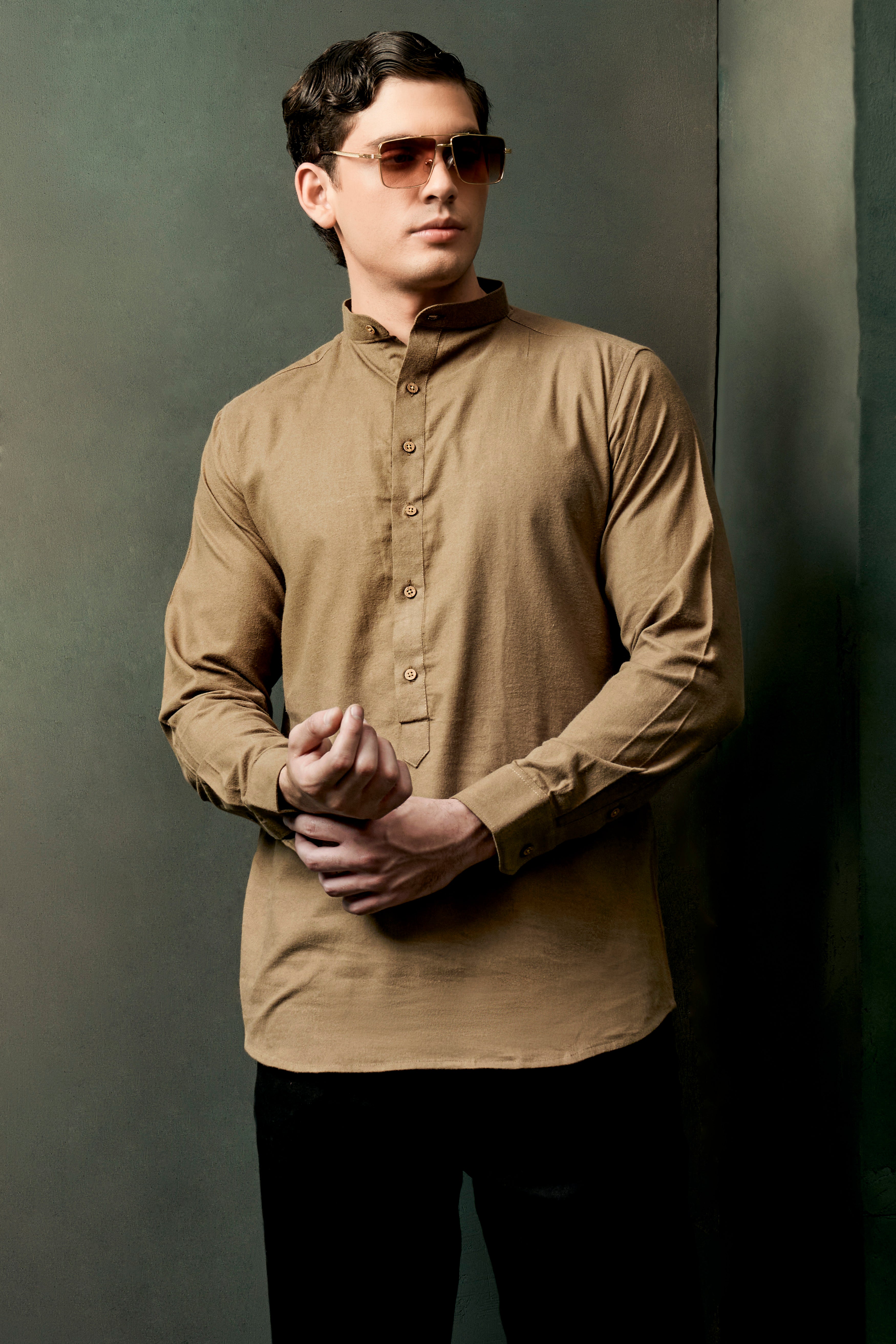 Barley Brown Solid Flannel Designer Shirt