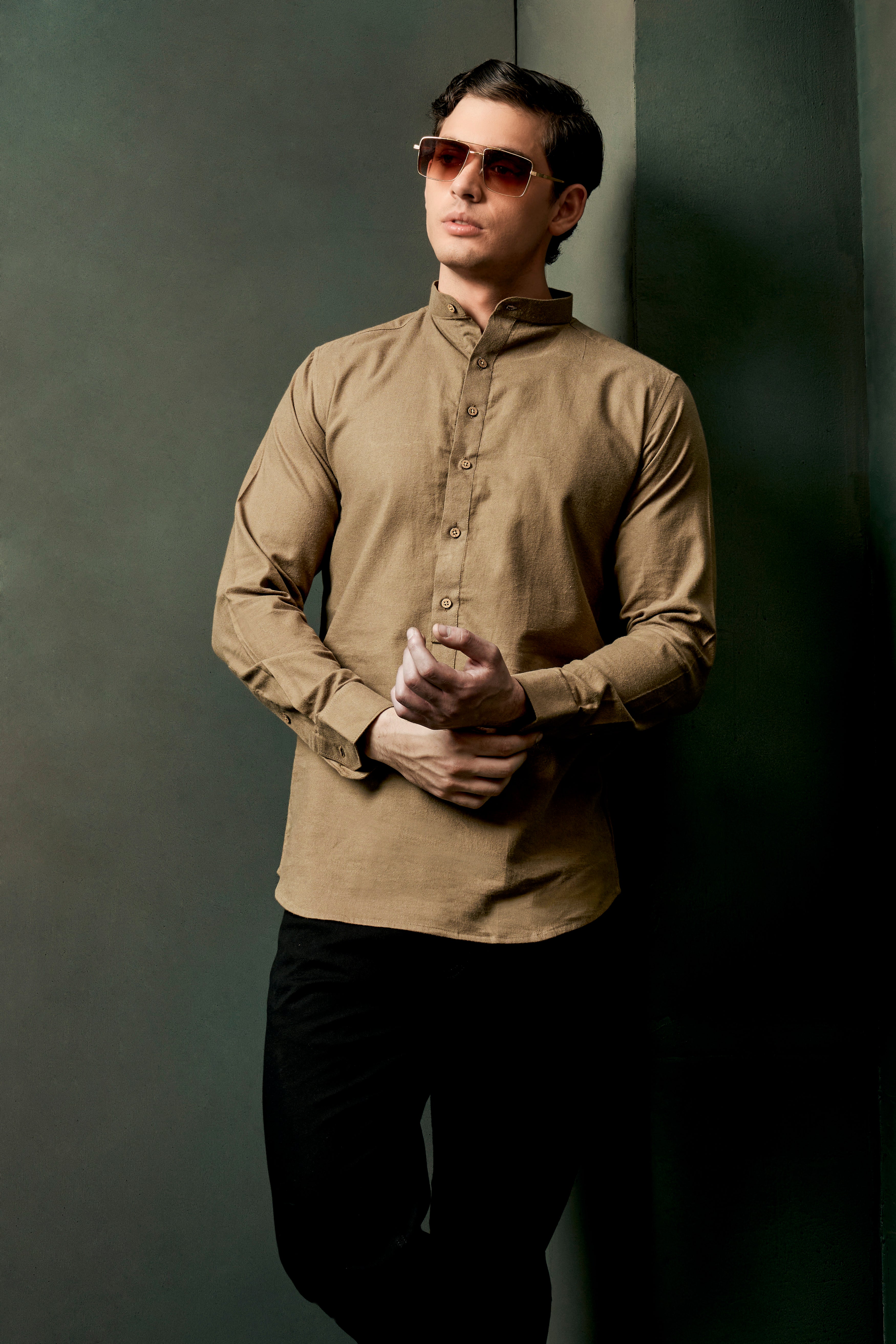 Barley Brown Solid Flannel Designer Shirt