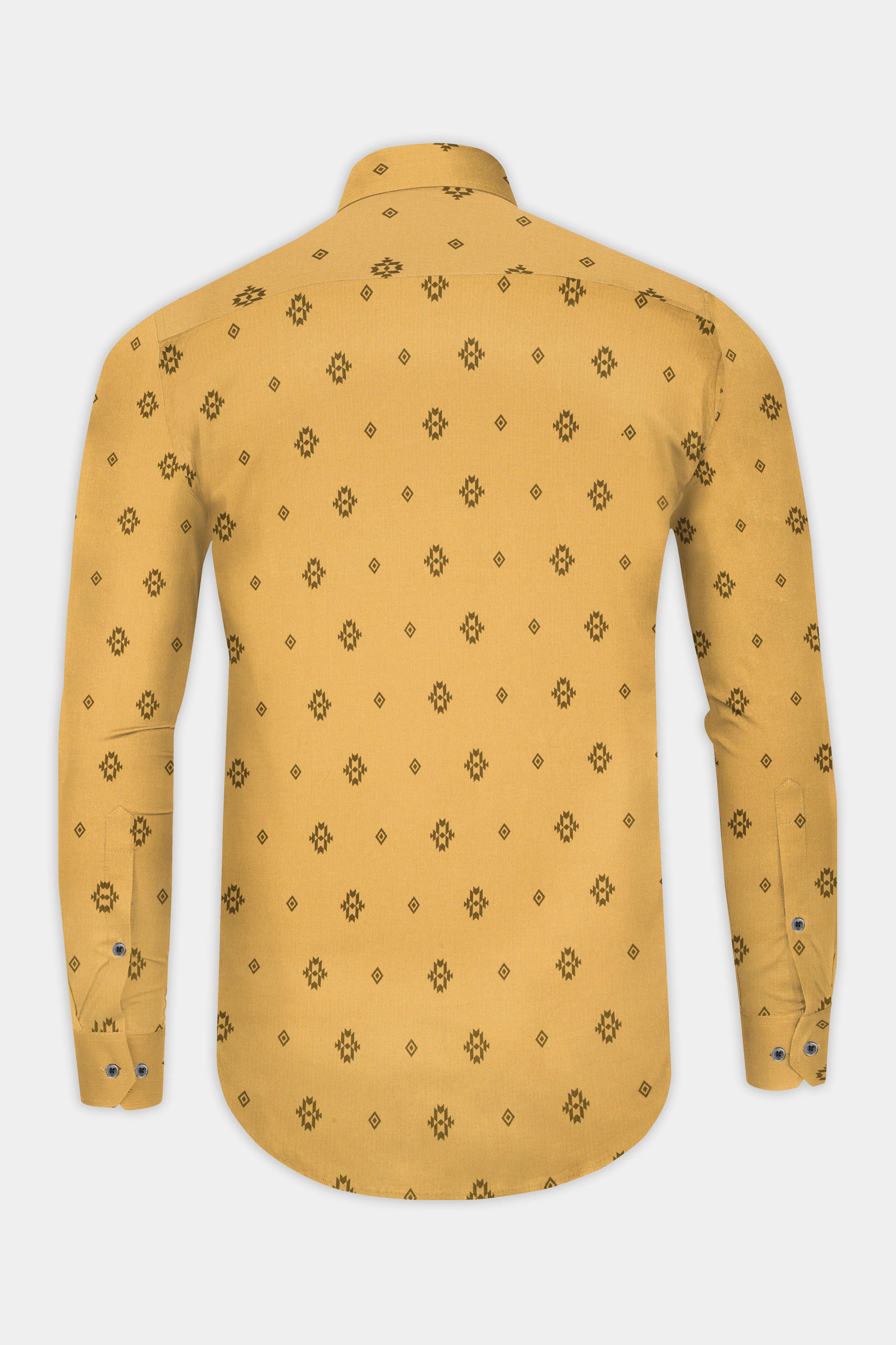 Tacao Yellow Printed Corduroy Designer Shirt