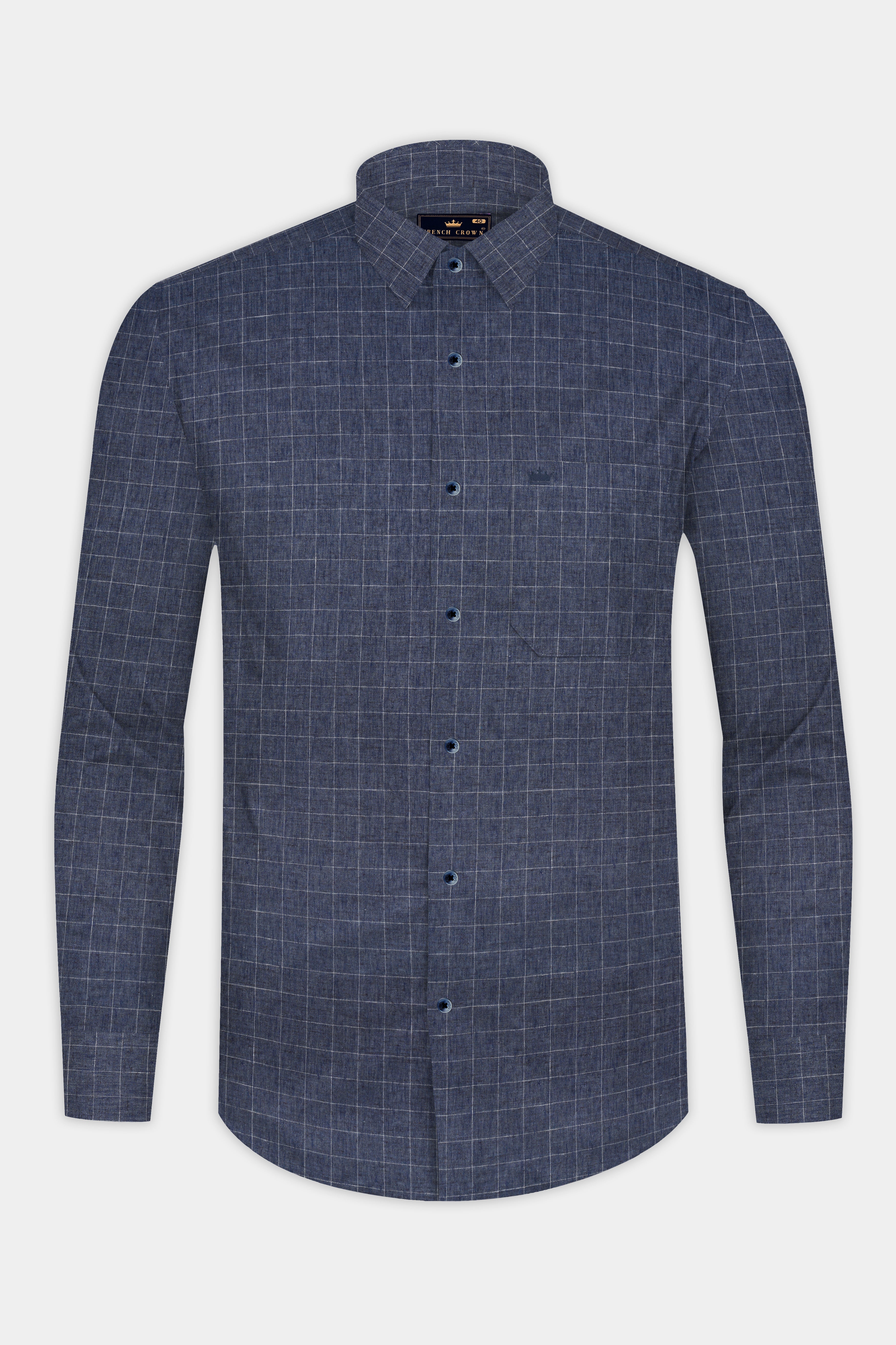 Vulcan Blue Plaid Premium Luxuries Linen Shirt