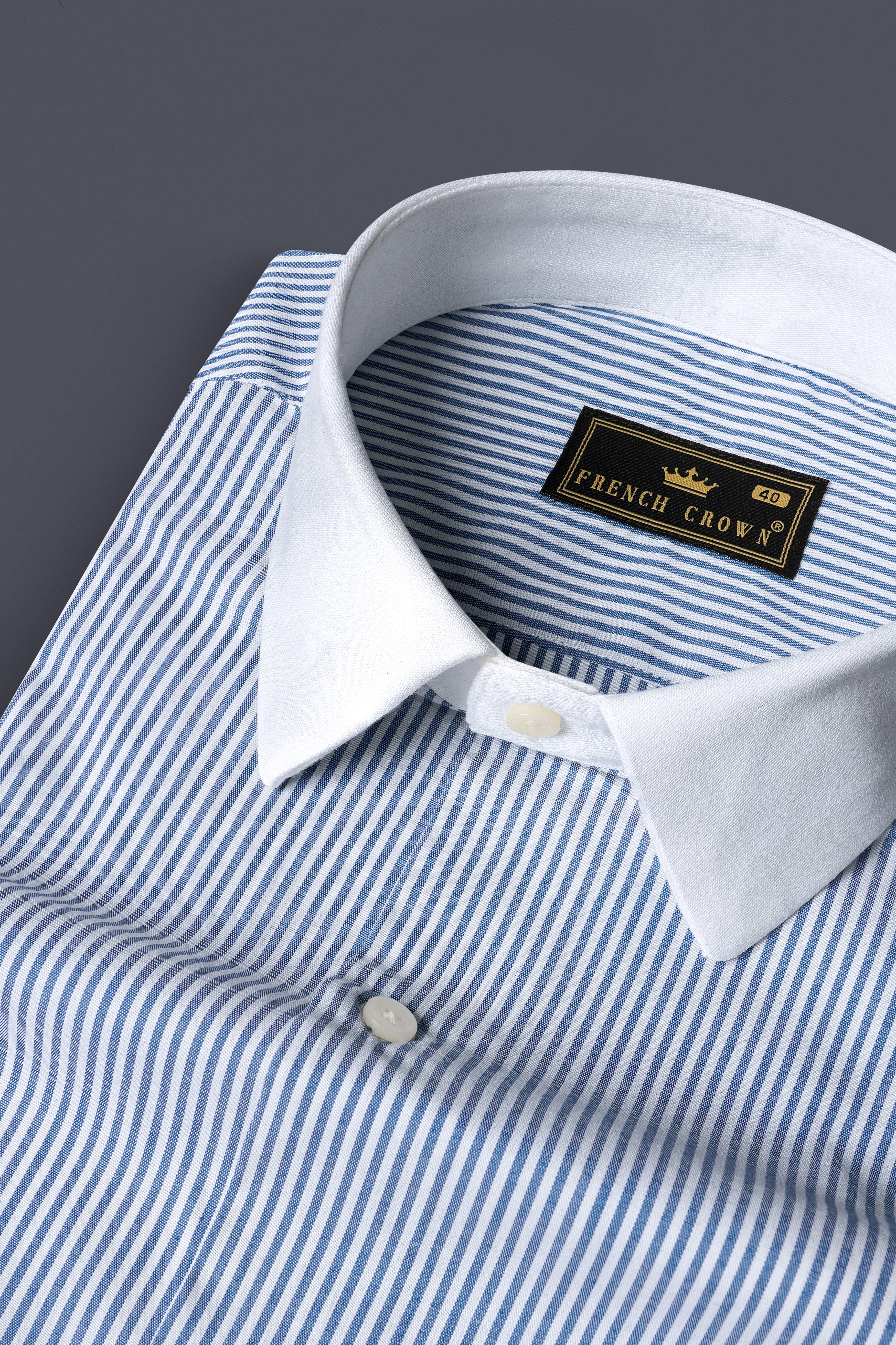 Kashmir Blue And Bright White Striped Royal Oxford Premium Cotton Shirt