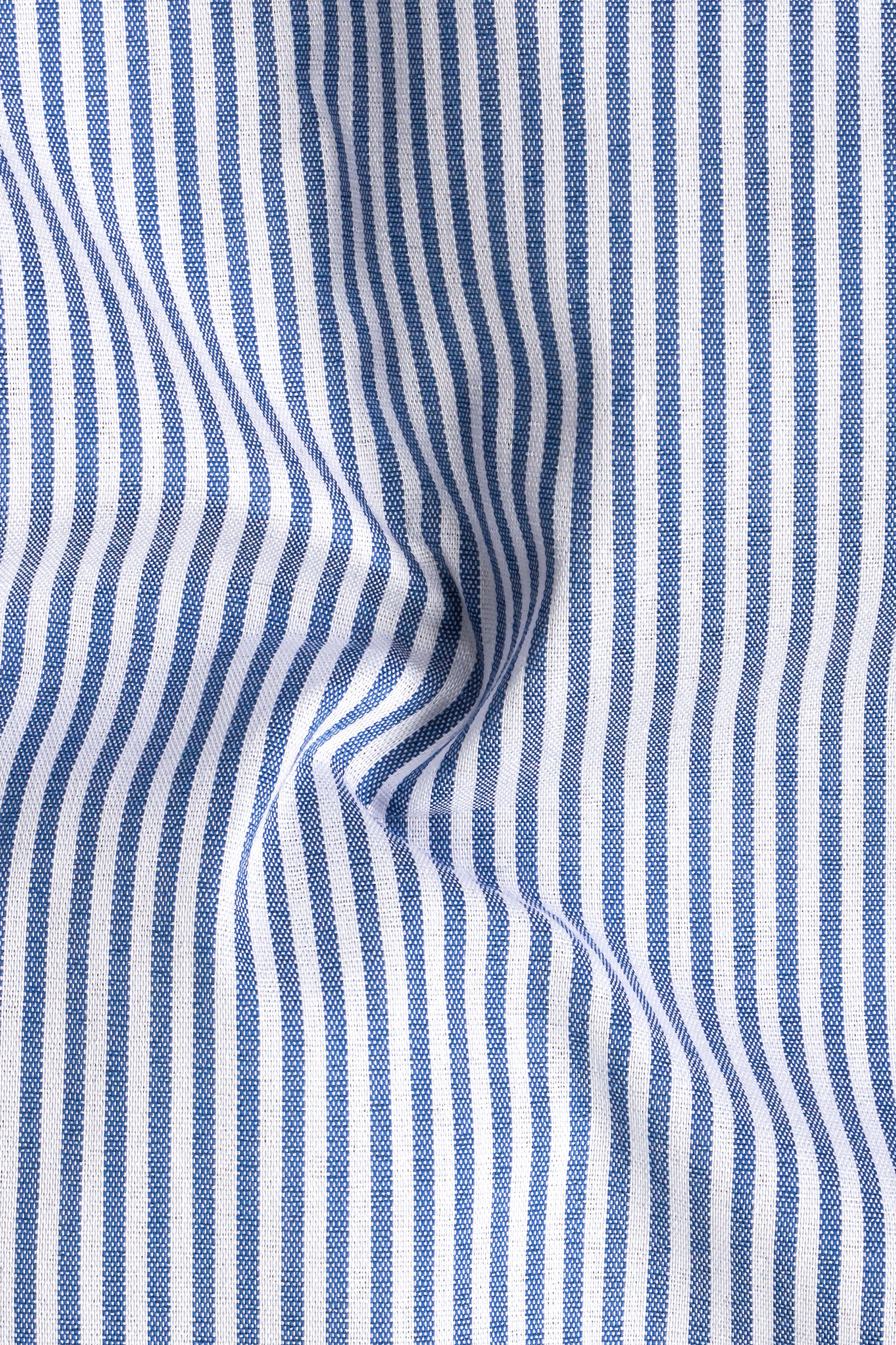 Kashmir Blue And Bright White Striped Royal Oxford Premium Cotton Shirt