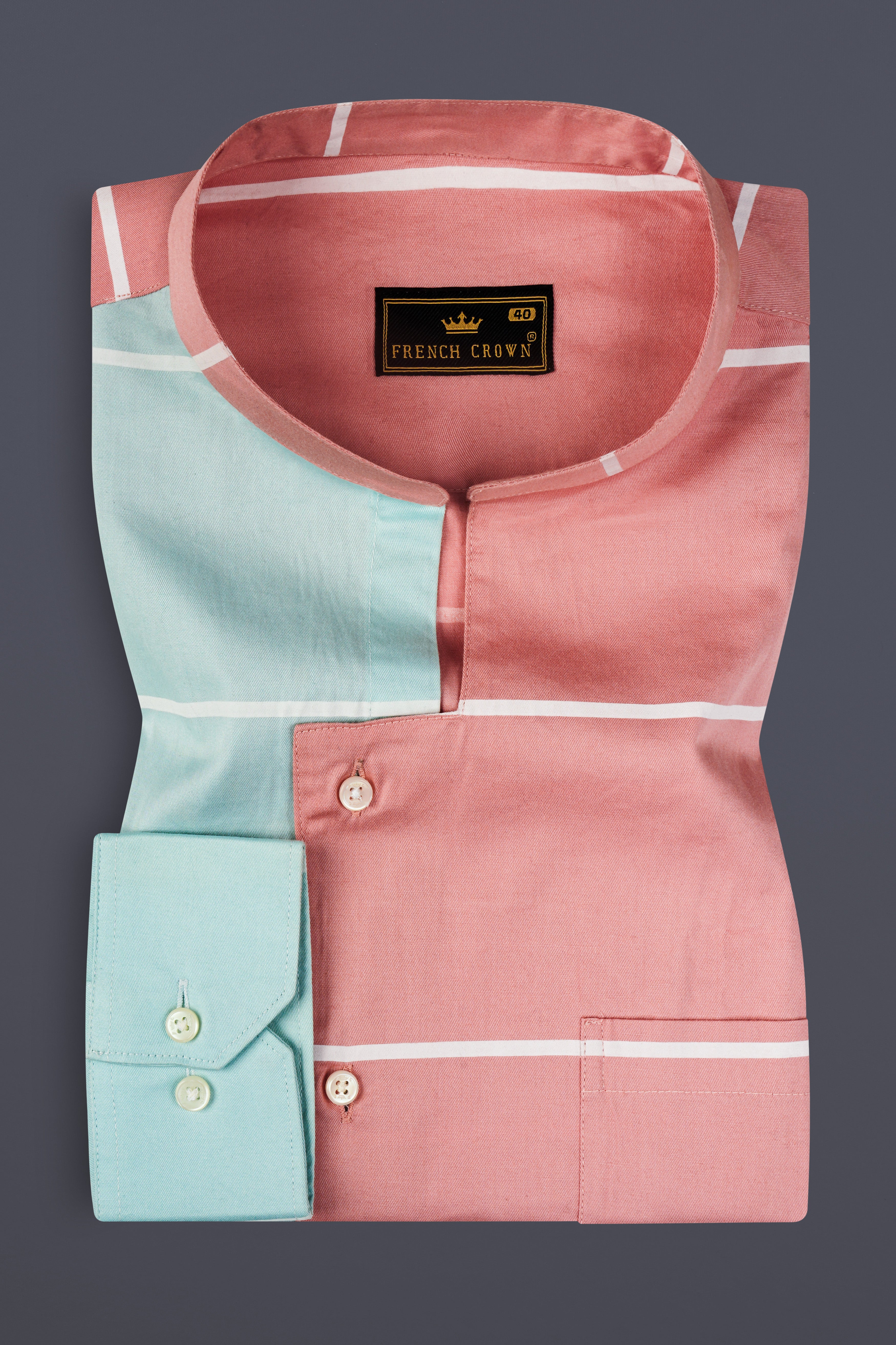 Bizarre Pink And Mercury Blue Striped Oxford Premium Cotton Designer Shirt