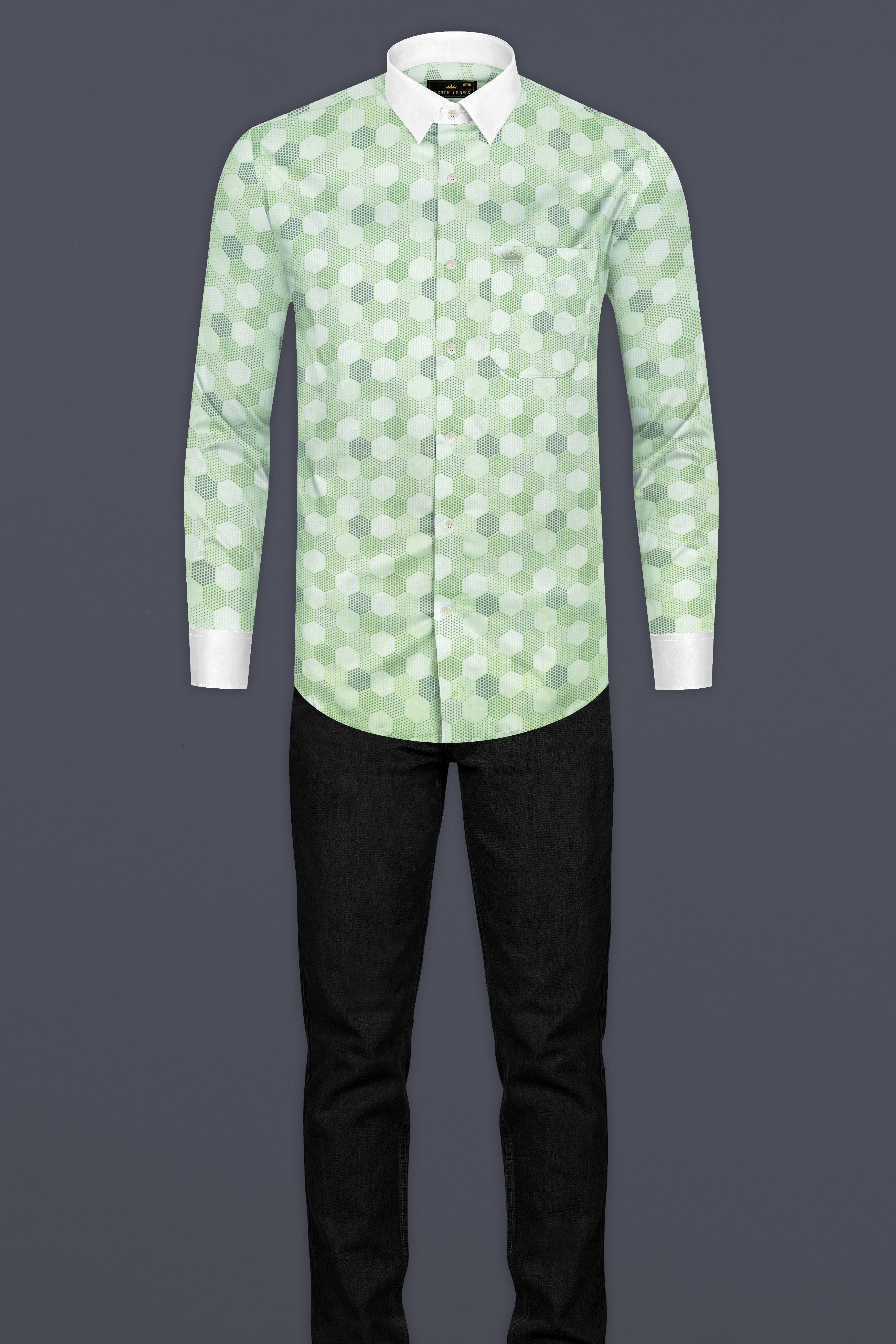 Coriander Green Printed Subtle Sheen Super Soft Premium Cotton Shirt