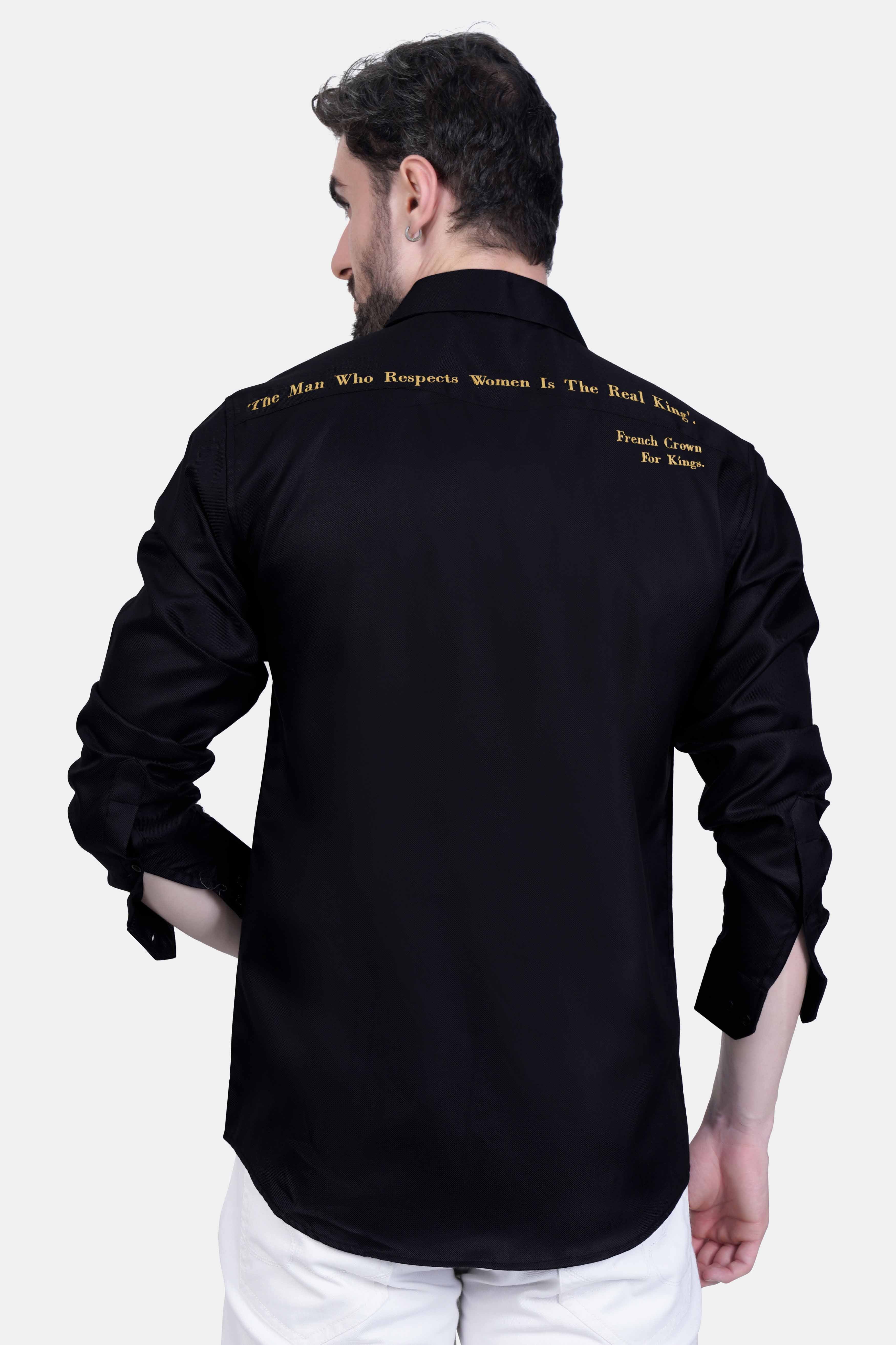 Jade Black The Real King Embroidered Subtle Sheen Super Soft Premium Cotton Designer Shirt