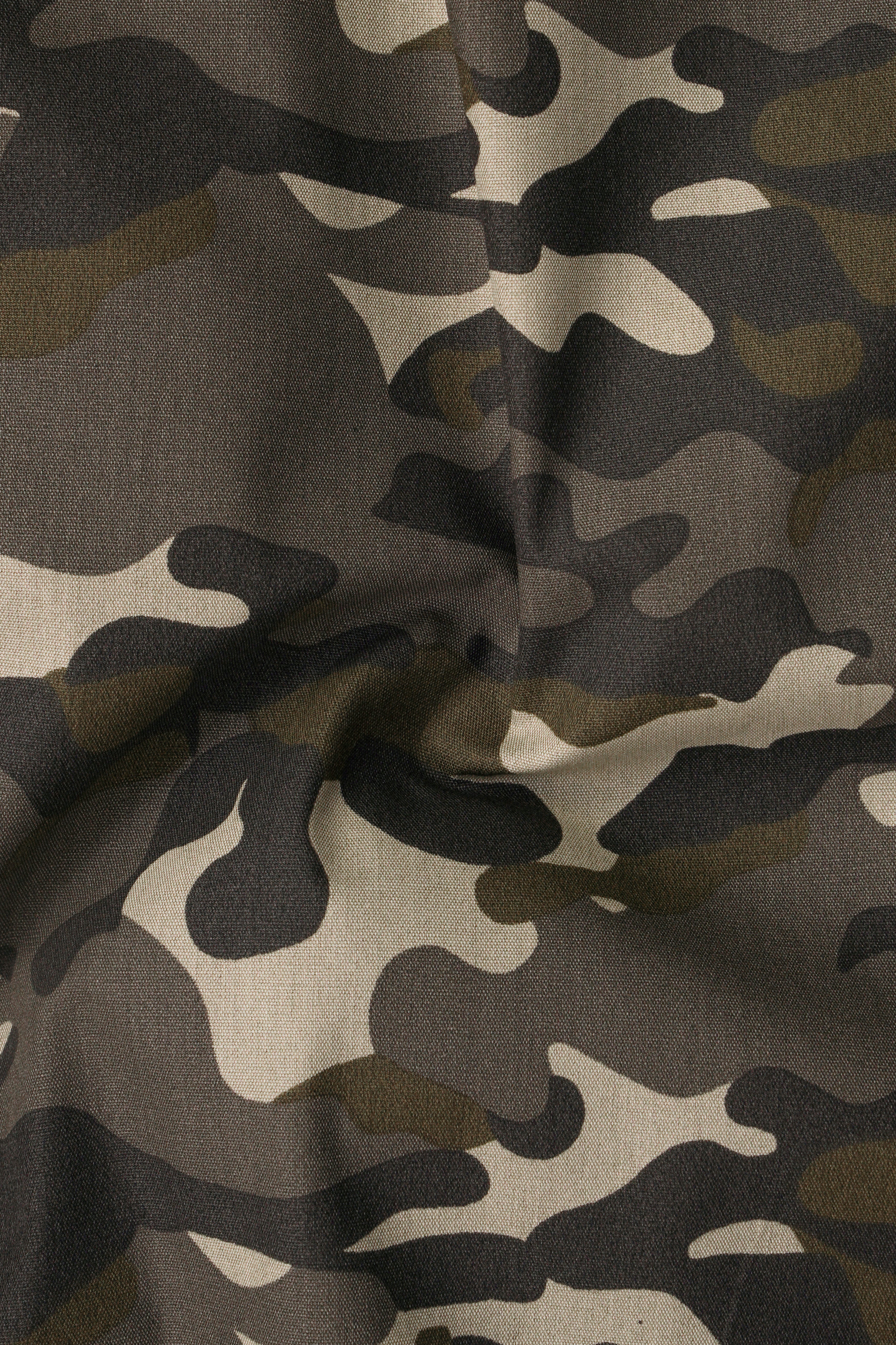 Birch Brown And Pavlova Cream Camouflage Military Printed Oxford Premium Cotton Designer Overshirt/Shacket