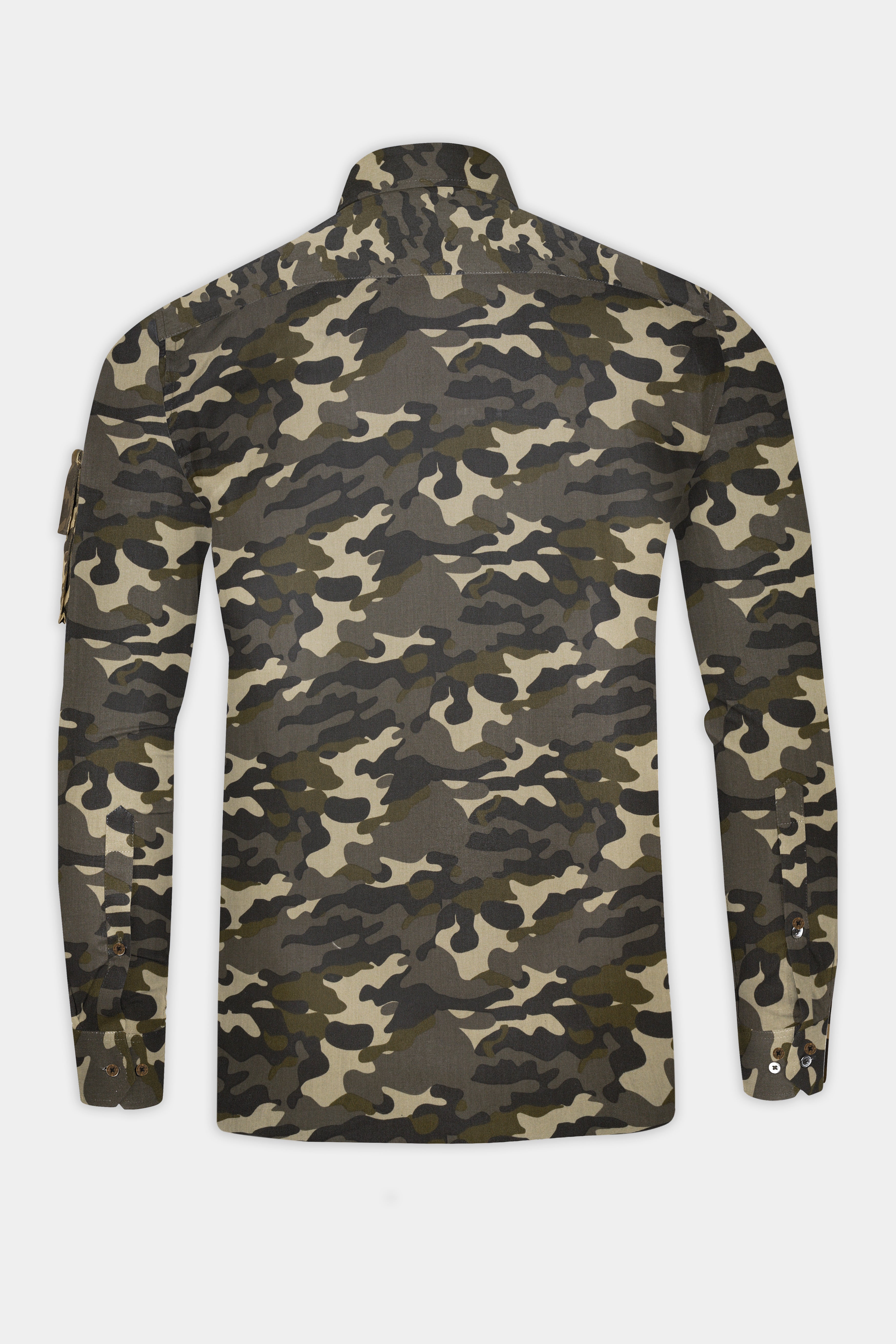 Birch Brown And Pavlova Cream Camouflage Military Printed Oxford Premium Cotton Designer Overshirt/Shacket