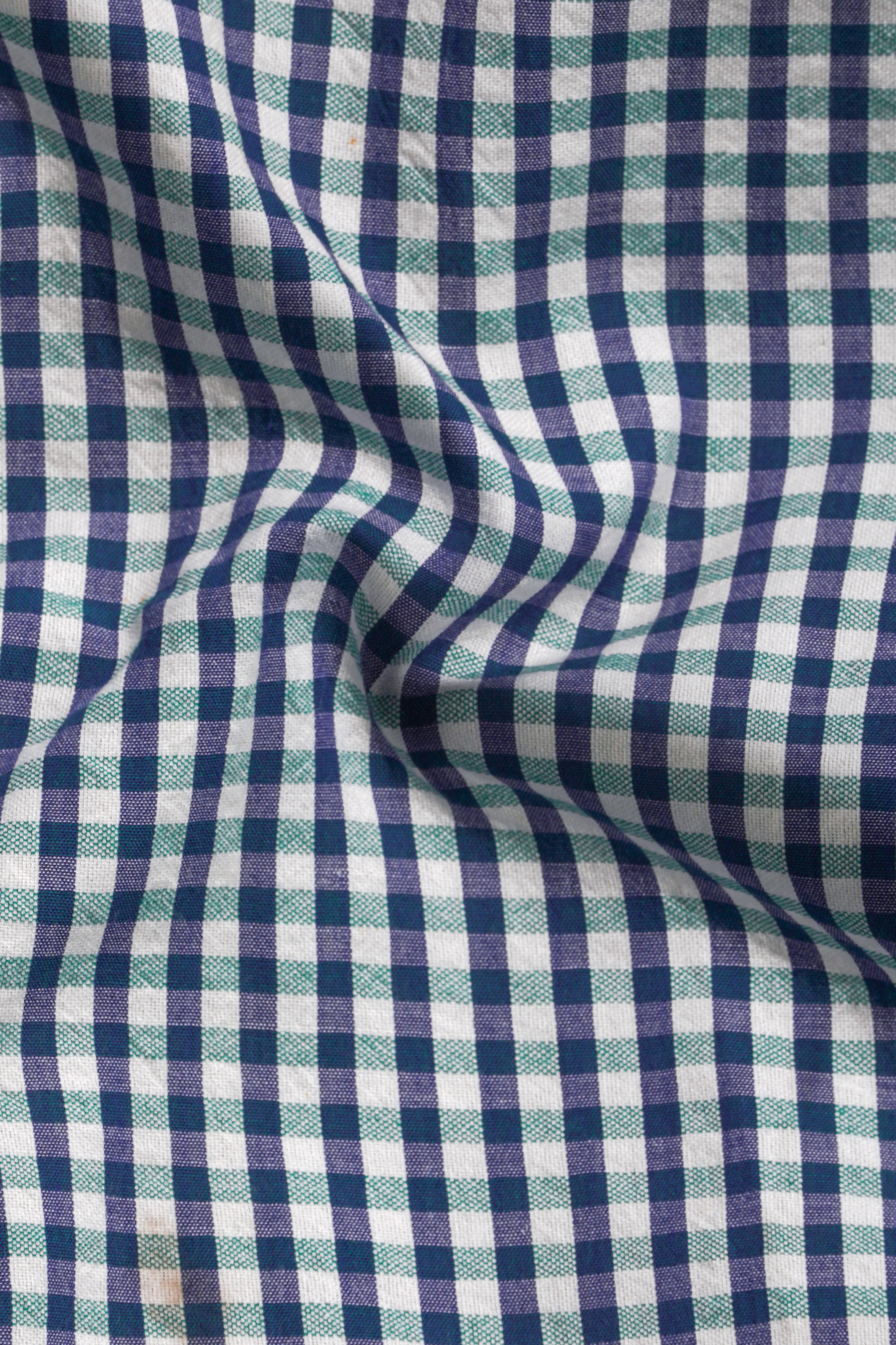 Zodiac Blue And Bright White Gingham Checked Oxford Premium Cotton Shirt