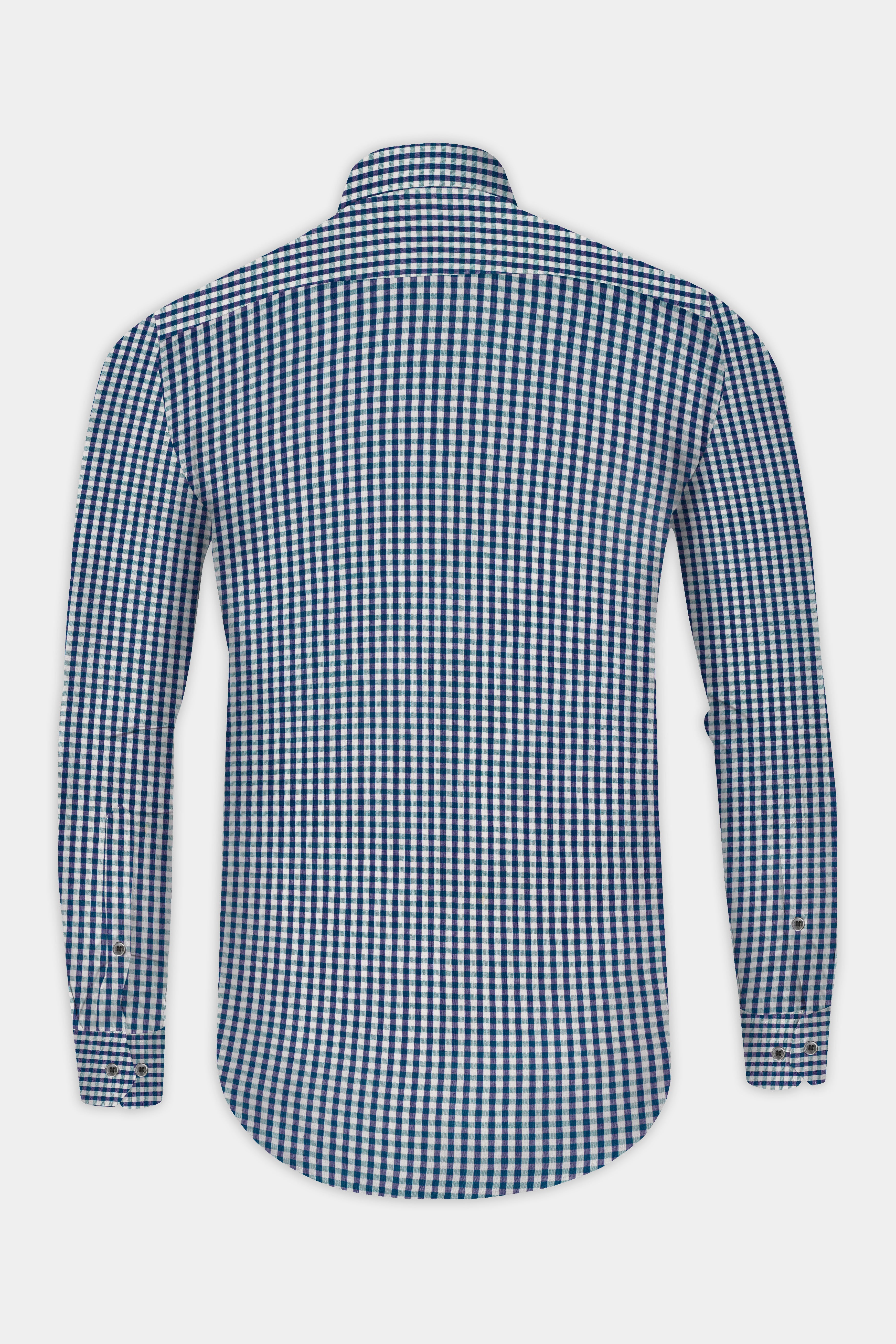 Zodiac Blue And Bright White Gingham Checked Oxford Premium Cotton Shirt