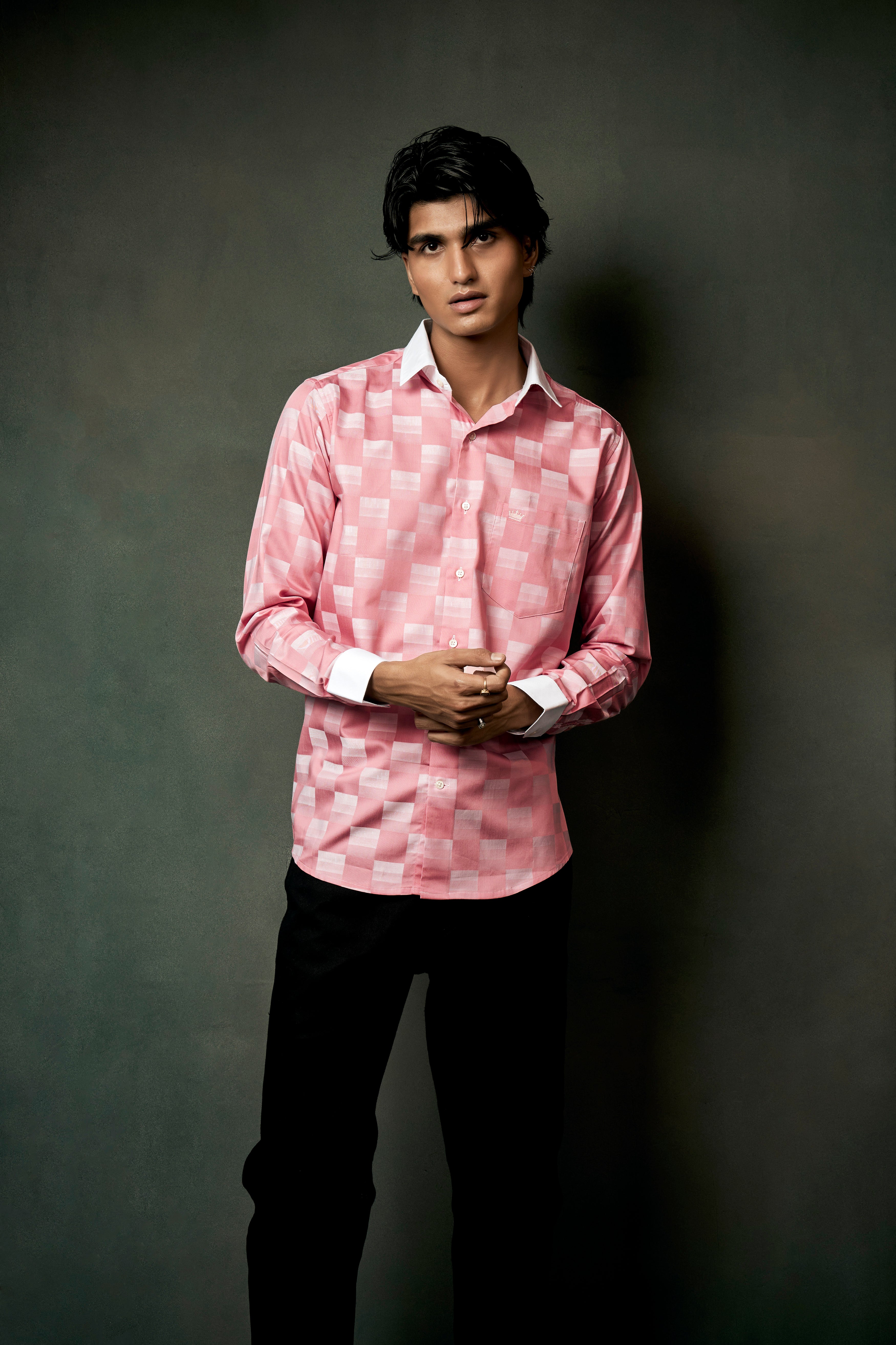 Shilo Pink Plaid Jacquard Textured Premium Cotton Shirt