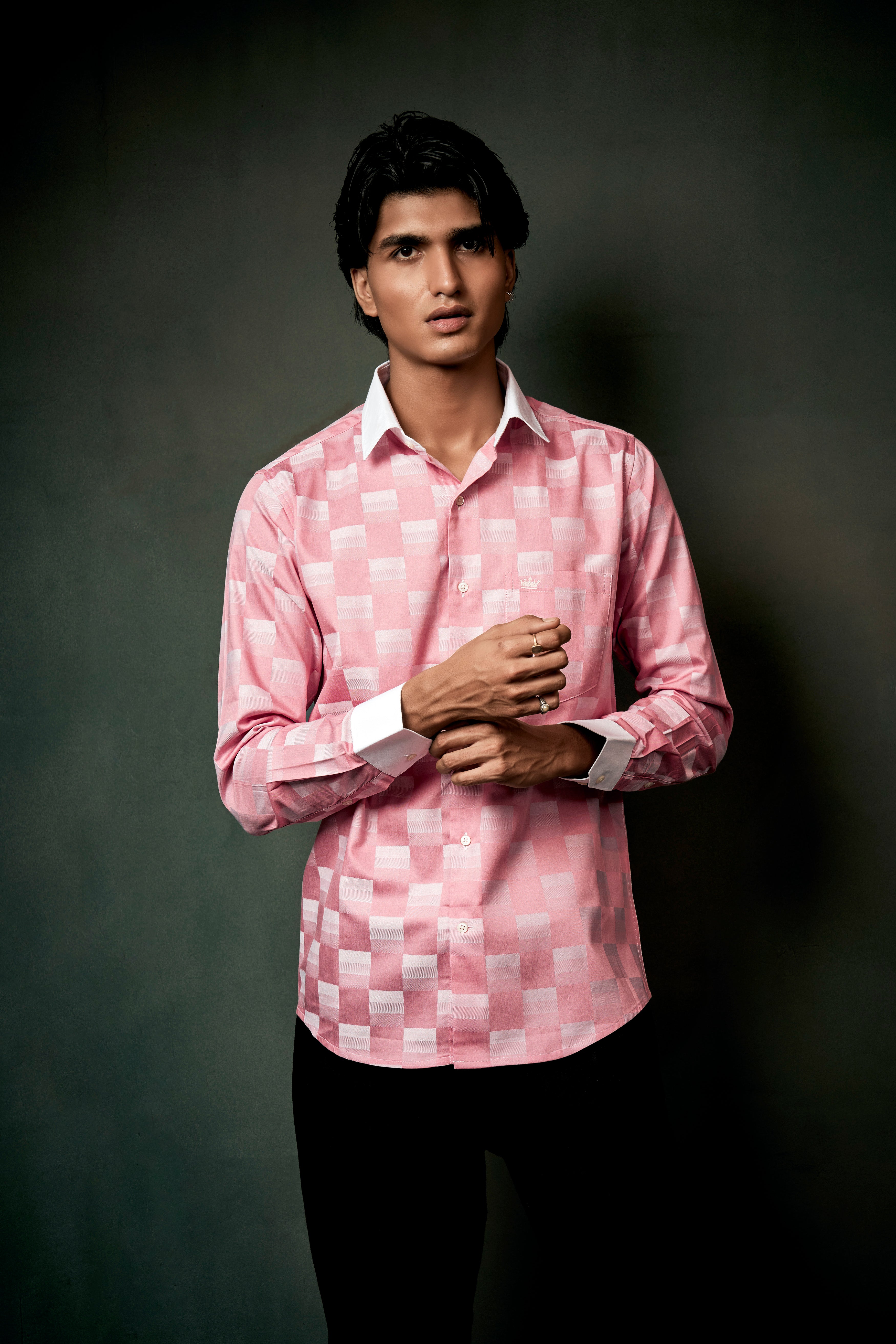 Shilo Pink Plaid Jacquard Textured Premium Cotton Shirt