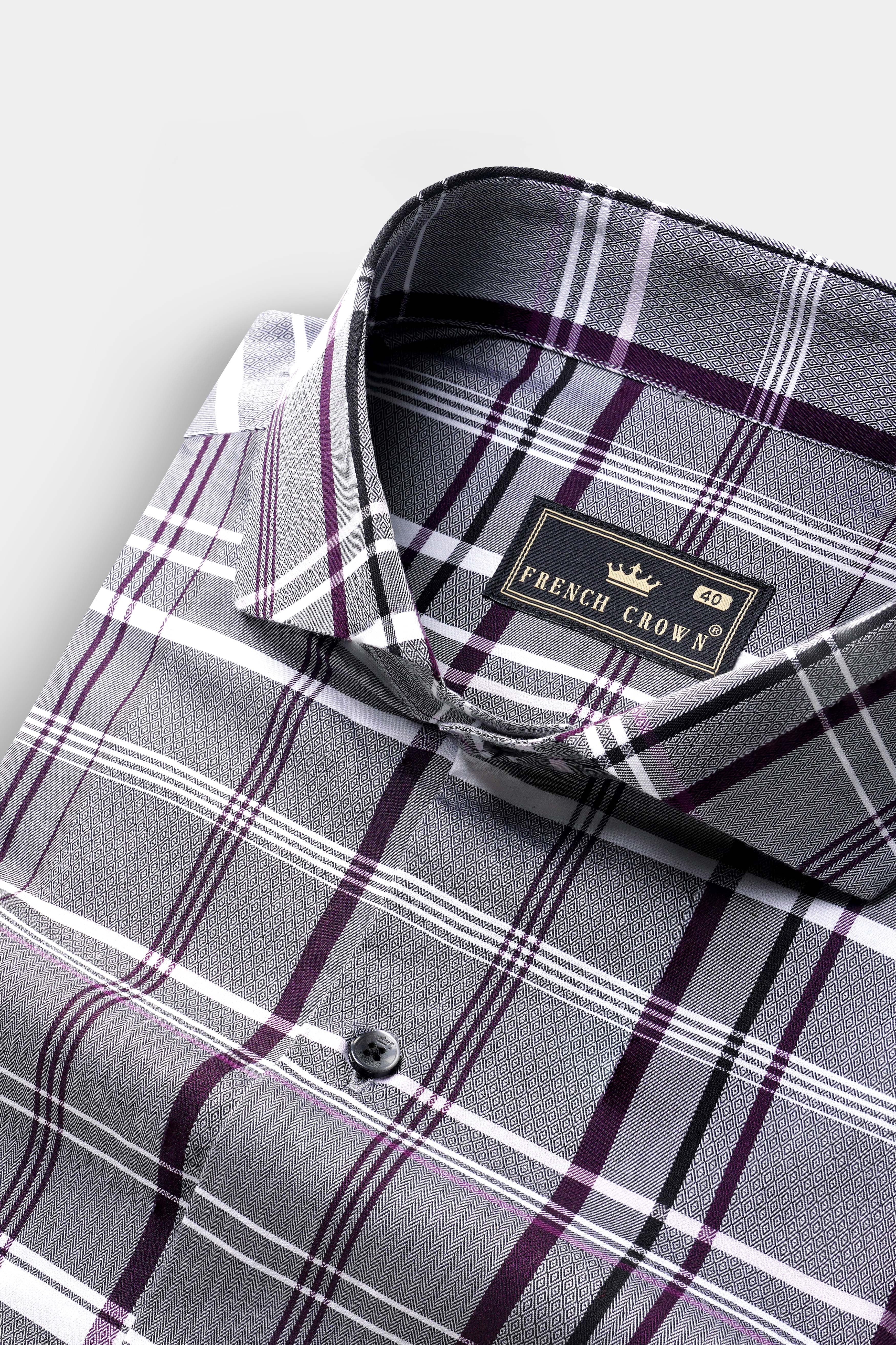 Shuttle Gray And Revolver Purple Checked Dobby Textured Premium Giza Cotton Shirt