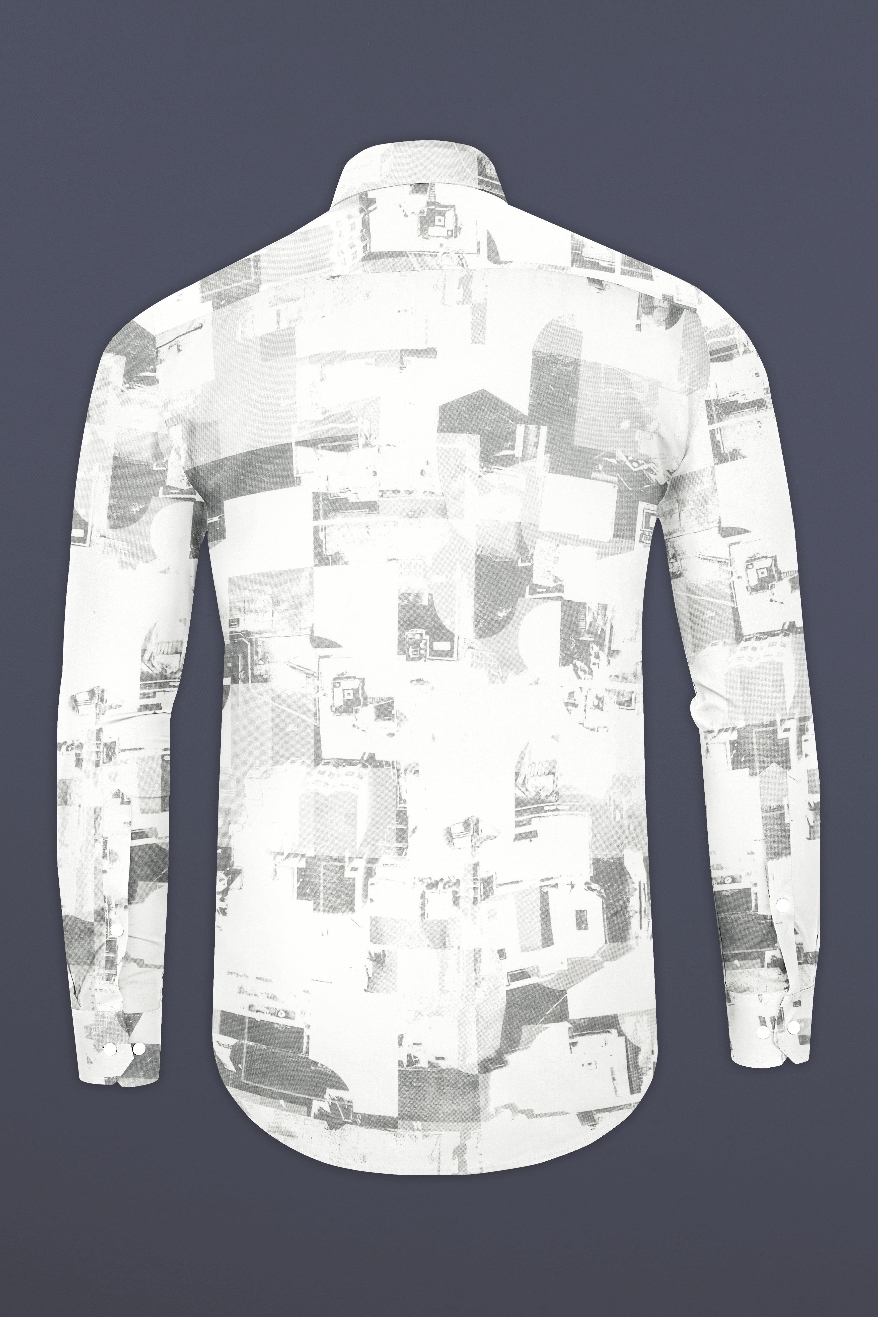 Bright White And Flint Gray Abstract Printed Subtle Sheen Super Soft Premium Cotton Shirt