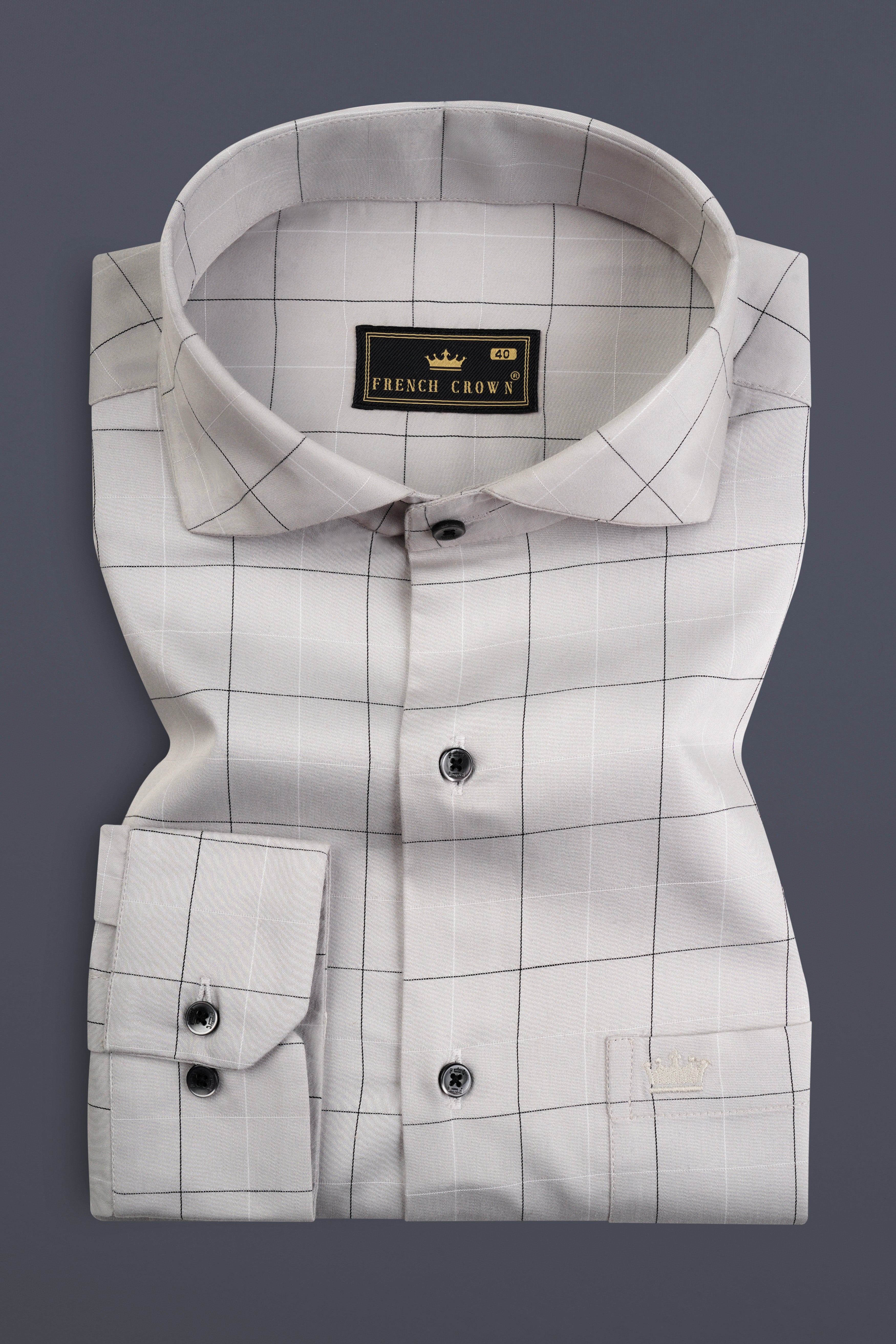 Delta Gray Windowpane Dobby Textured Premium Giza Cotton Shirt