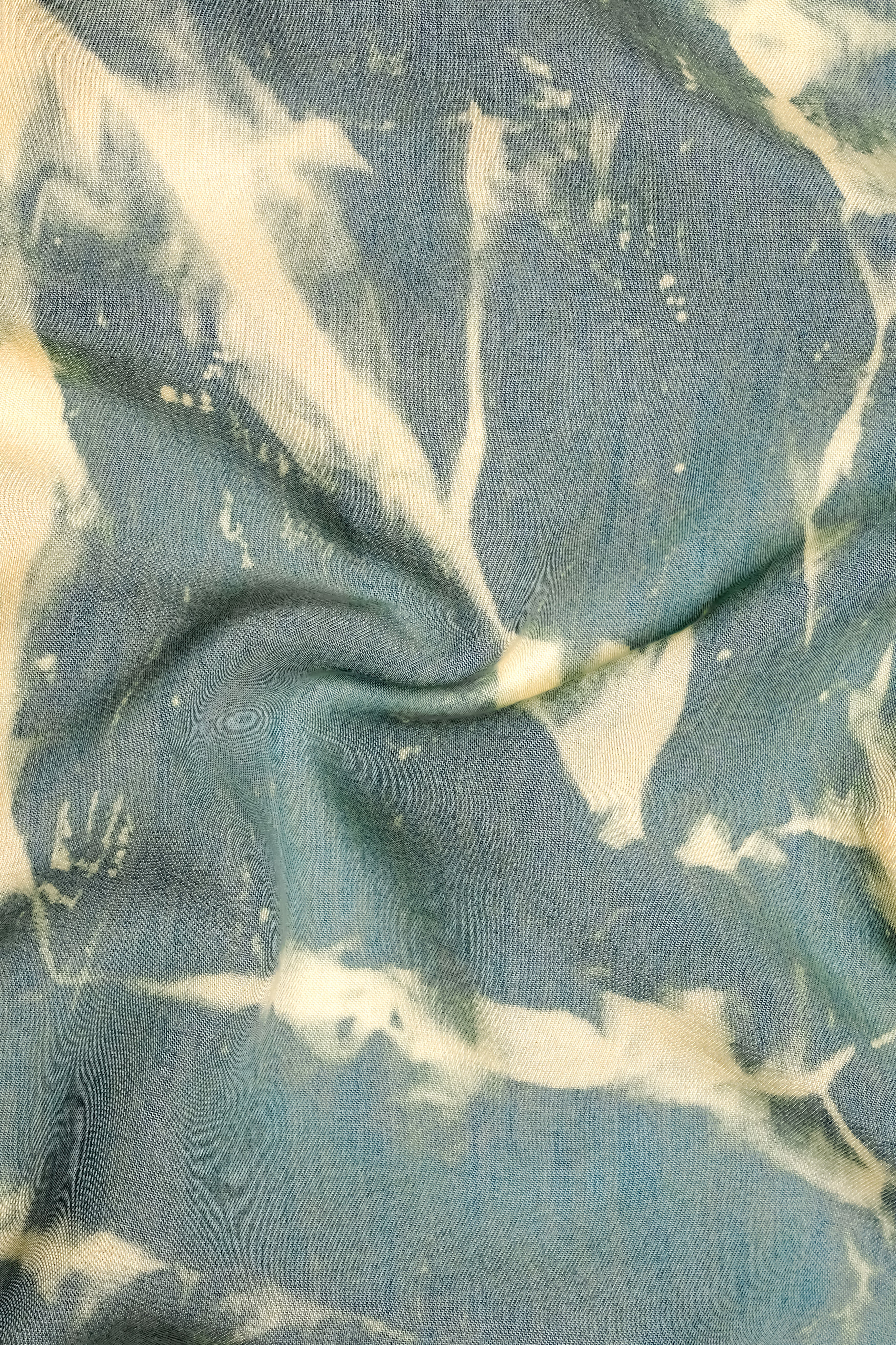 Mist Swirl-Pewter Gray And Scotch Cream Tie-Dye Printed Tencel Denim Casual Shirt