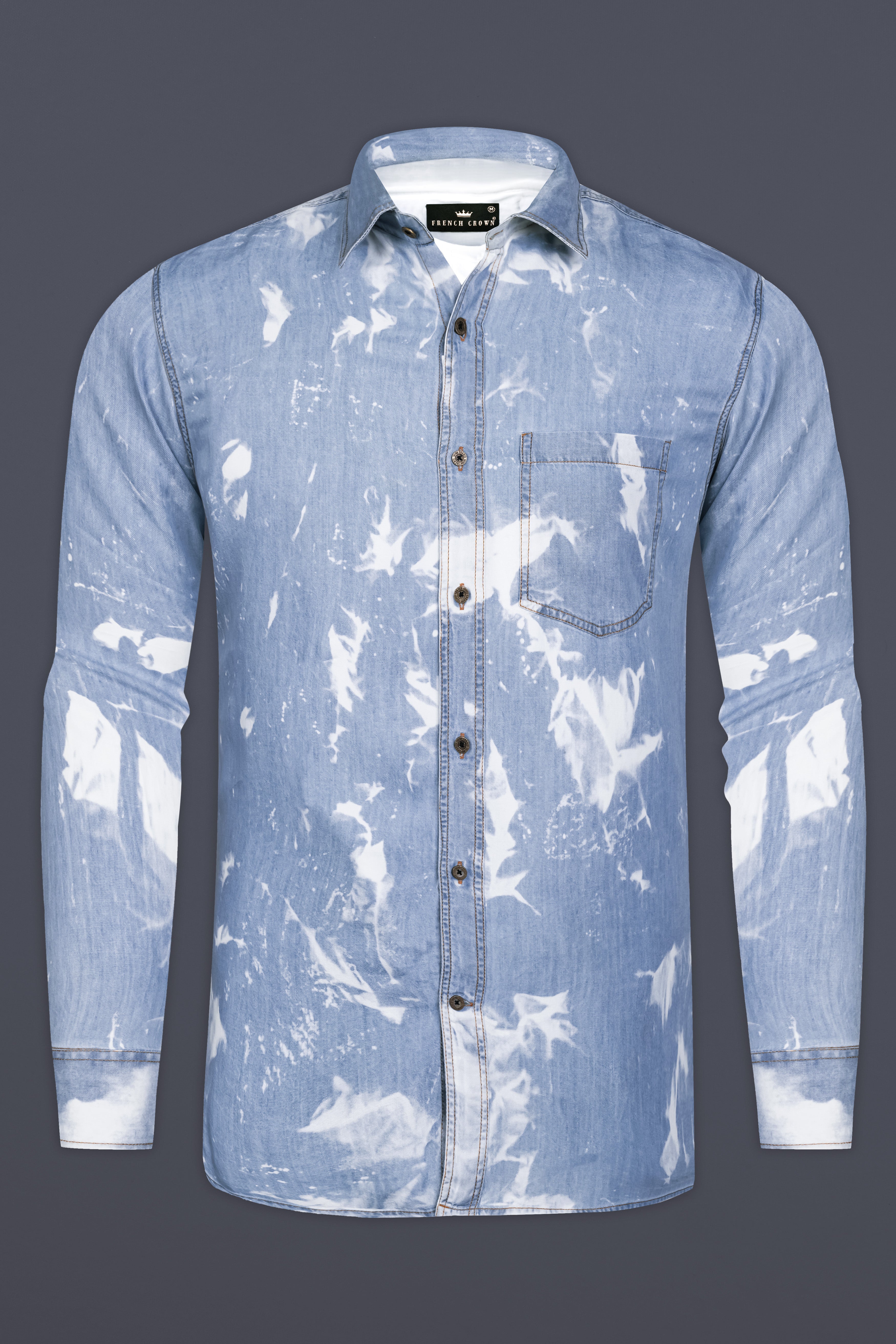 Wild Blue And Bright White Tie Dye Printed Super Soft Denim Premium Tencel Shirt