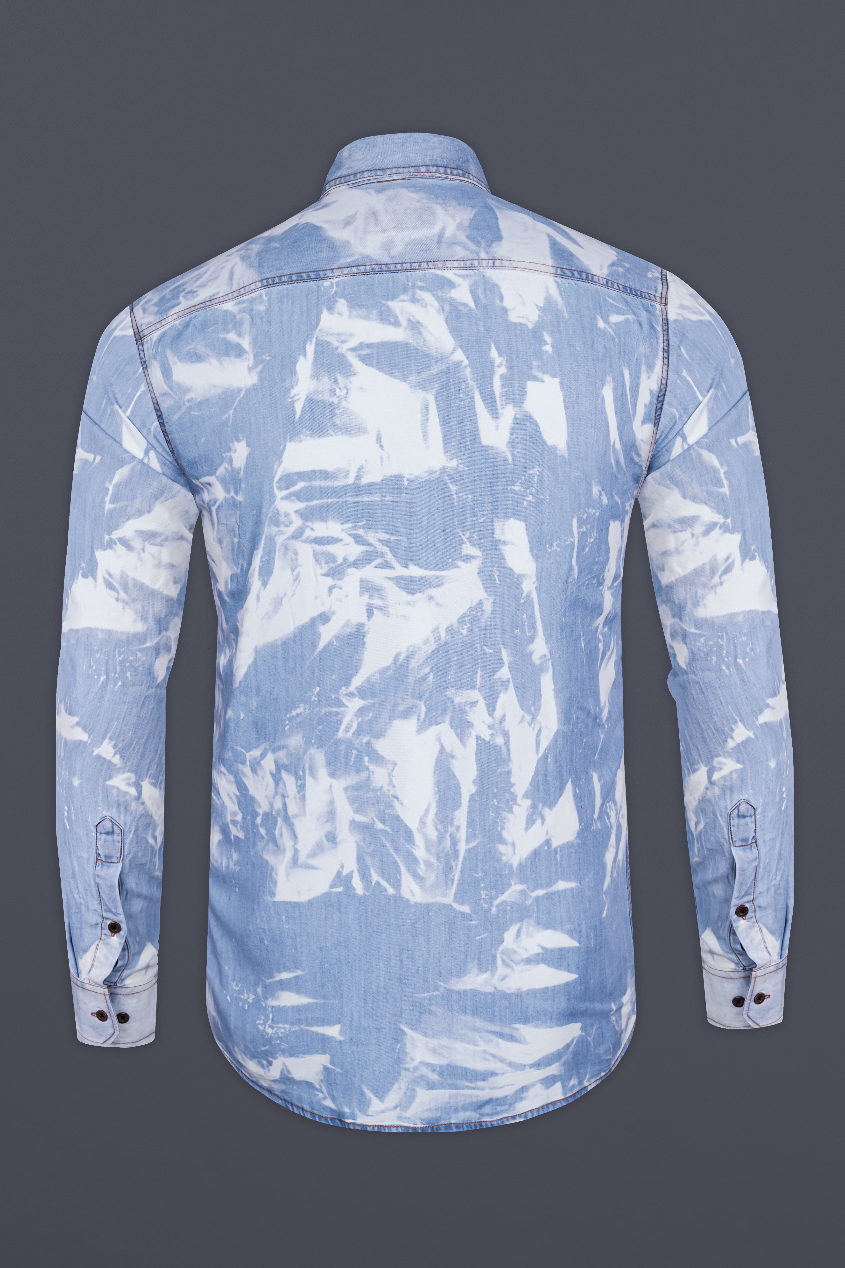 Wild Blue And Bright White Tie Dye Printed Super Soft Denim Premium Tencel Shirt