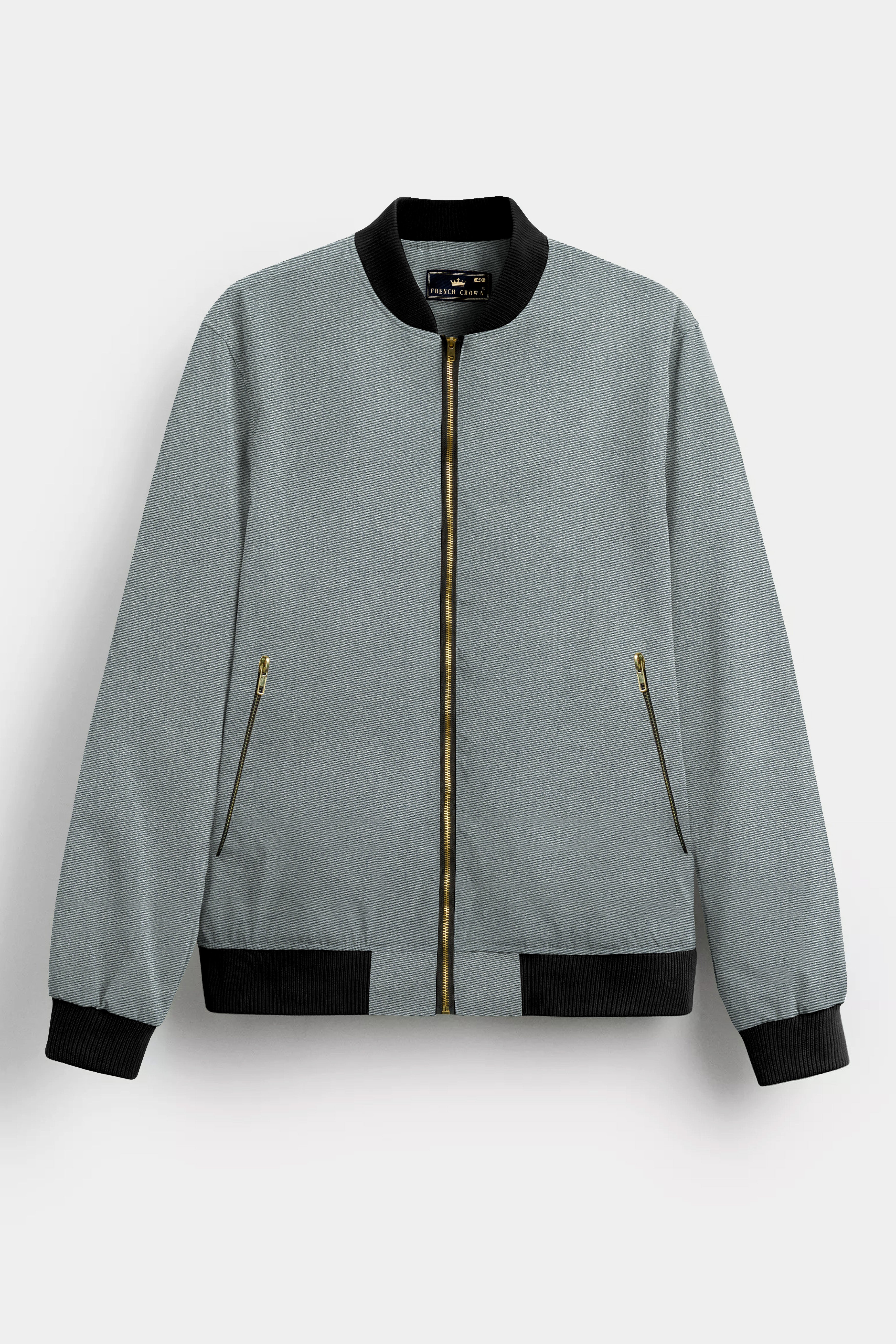 Boulder Gray Solid Premium Cotton Bomber Jacket