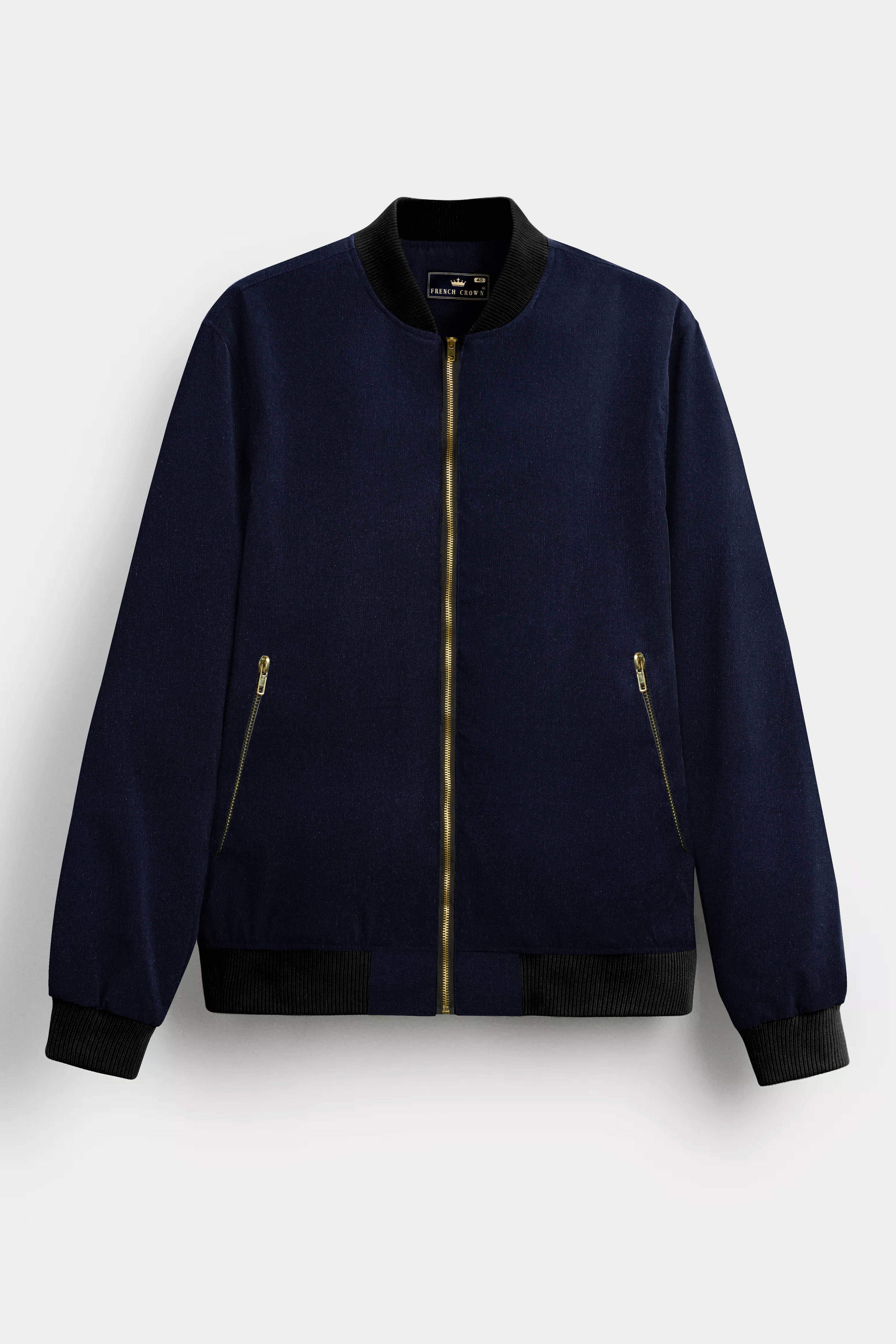 Cinder Blue Solid Premium Cotton Bomber Jacket