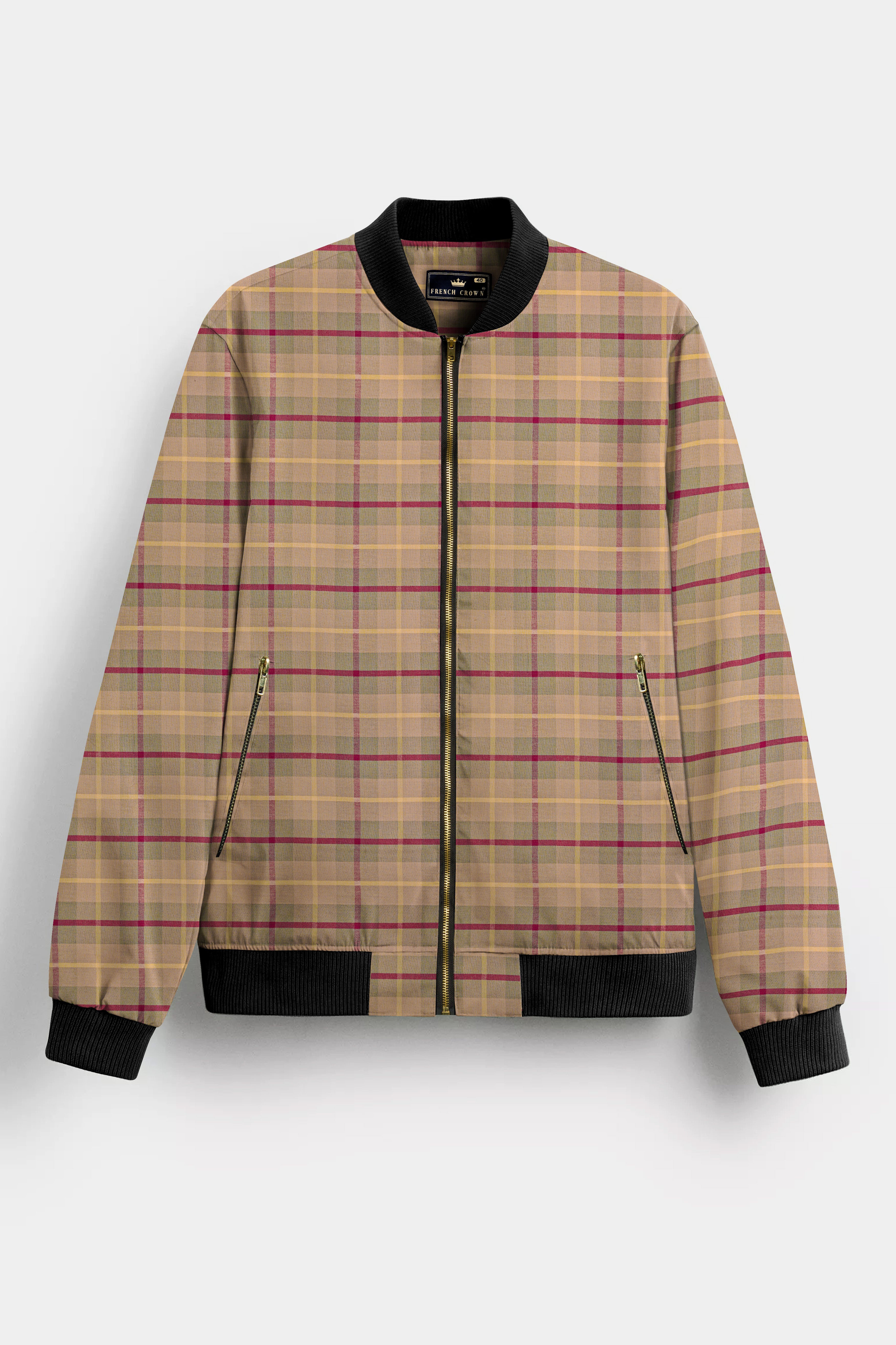 Tumbleweed Brown And Lotus Pink Plaid Premium Cotton Bomber Jacket