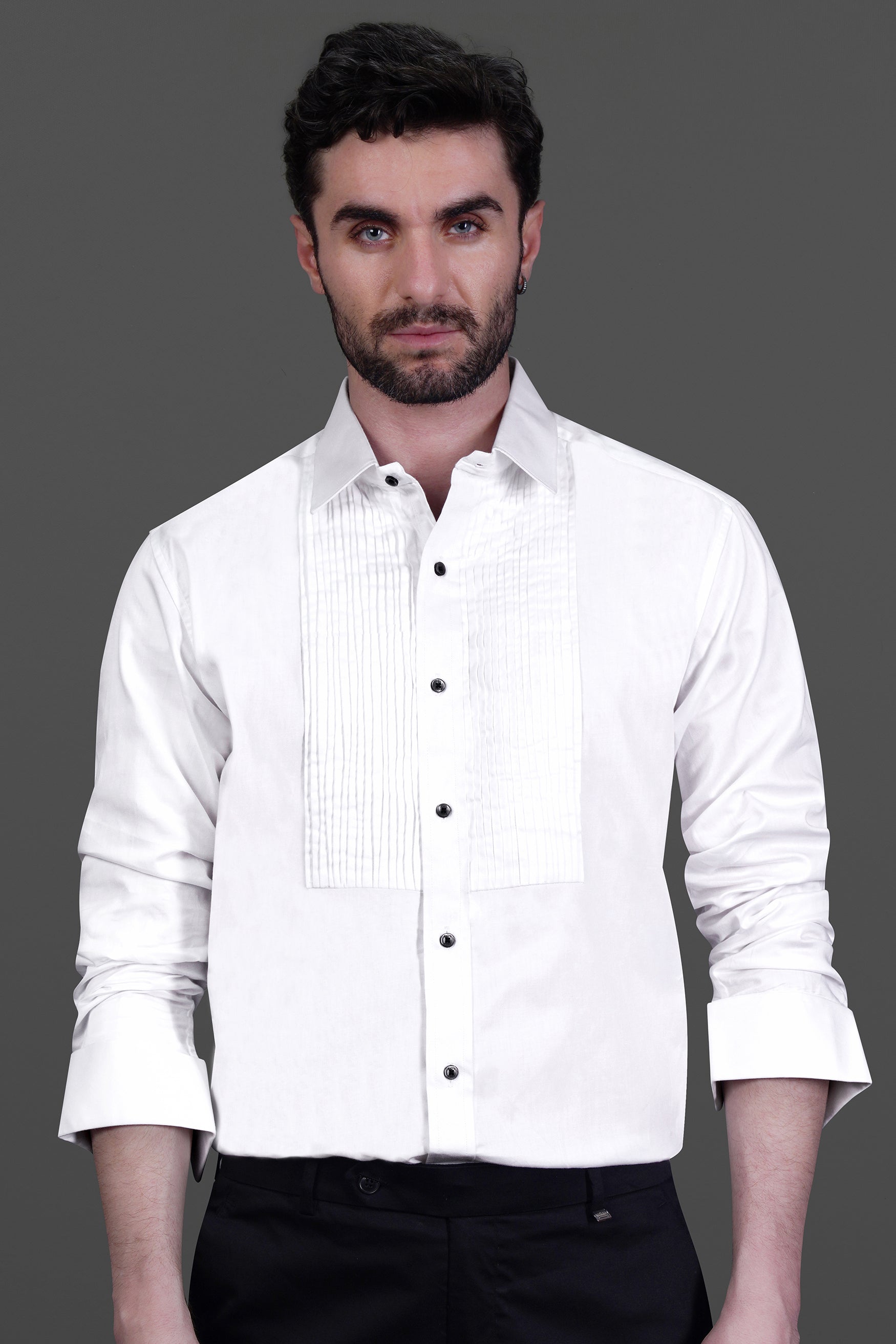 Bright White Subtle Sheen Tuxedo Super Soft Giza Cotton Shirt
