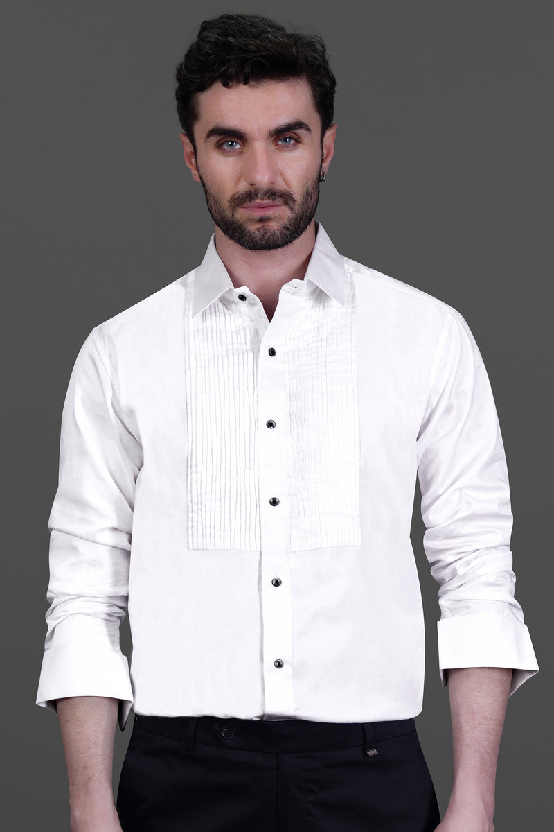 BRIGHT WHITE SUBTLE SHEEN TUXEDO SUPER SOFT GIZA COTTON SHIRT