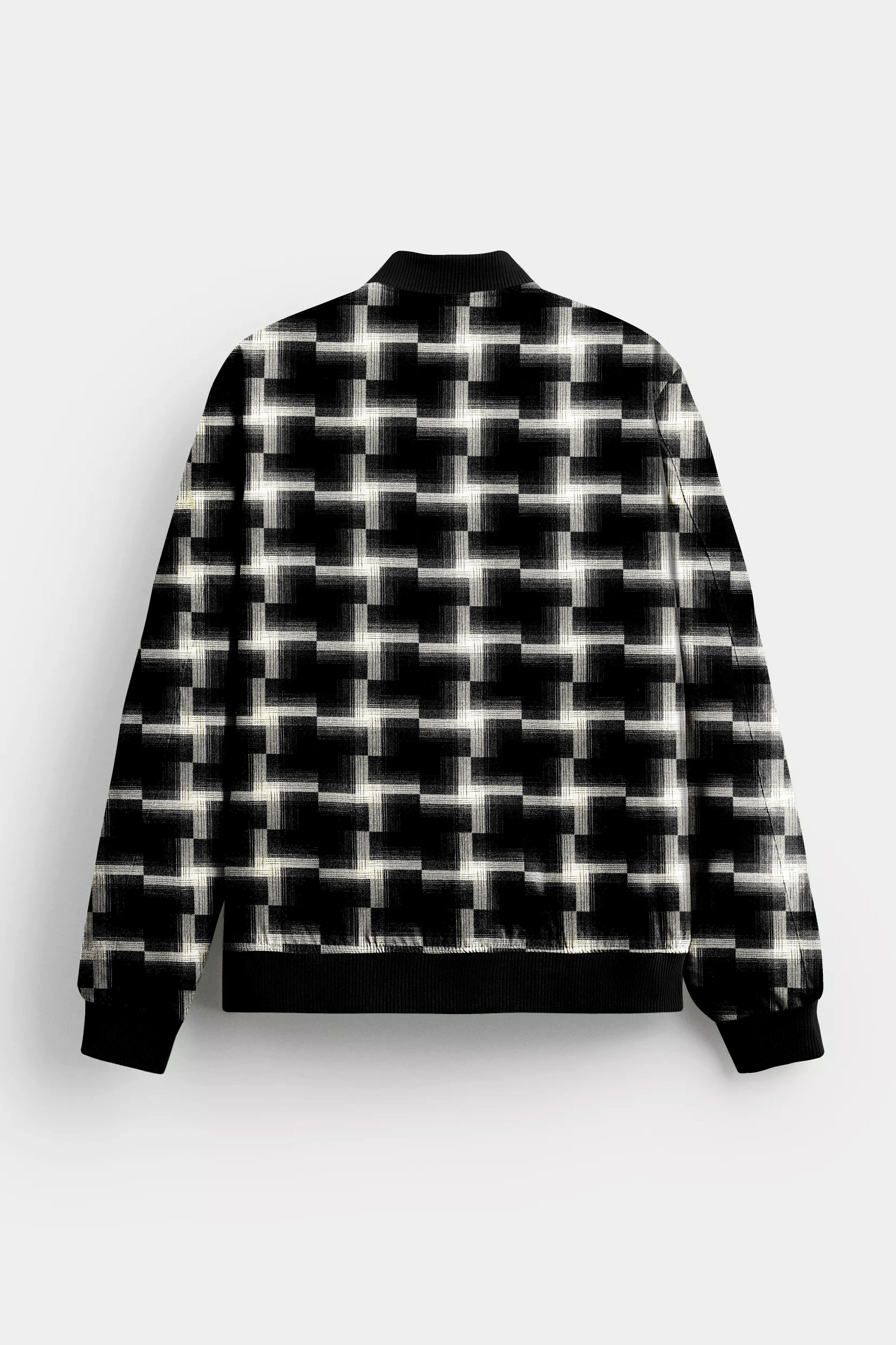 Jade Black And Almond Cream Printed Premium Wool Rich Bomber Jacket