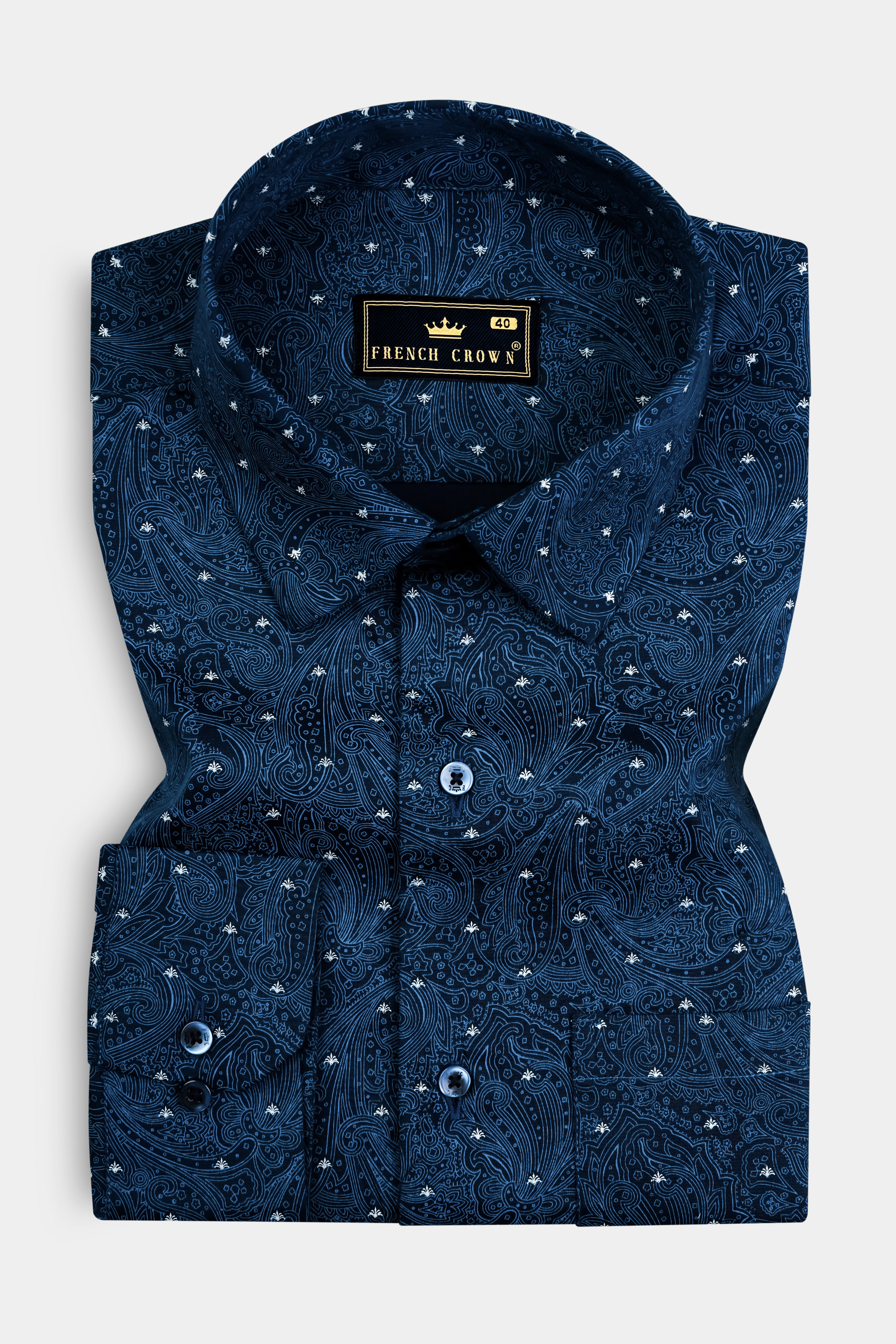 Tangaroa Blue Printed Subtle Sheen Super Soft Premium Cotton Shirt