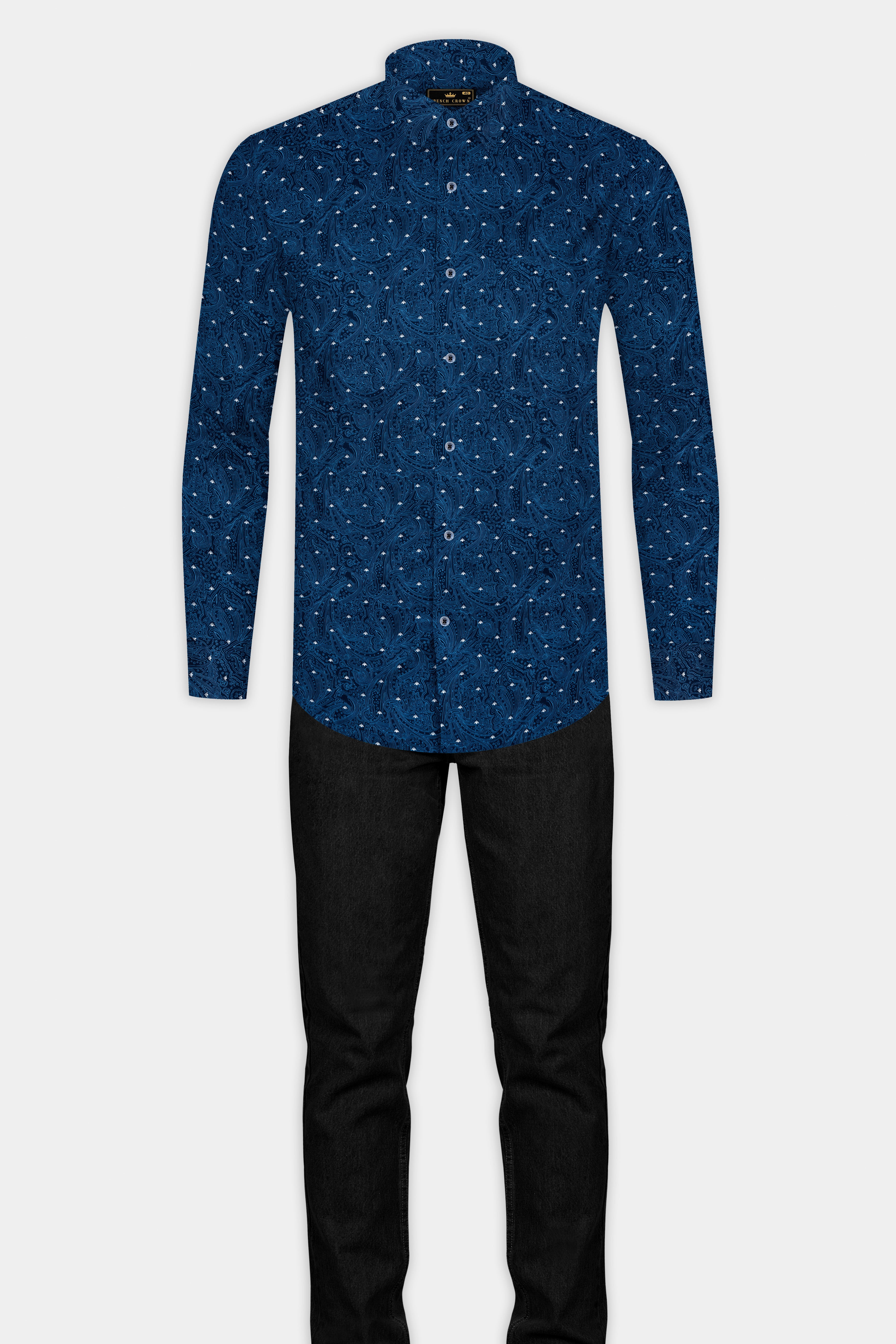 Tangaroa Blue Printed Subtle Sheen Super Soft Premium Cotton Shirt