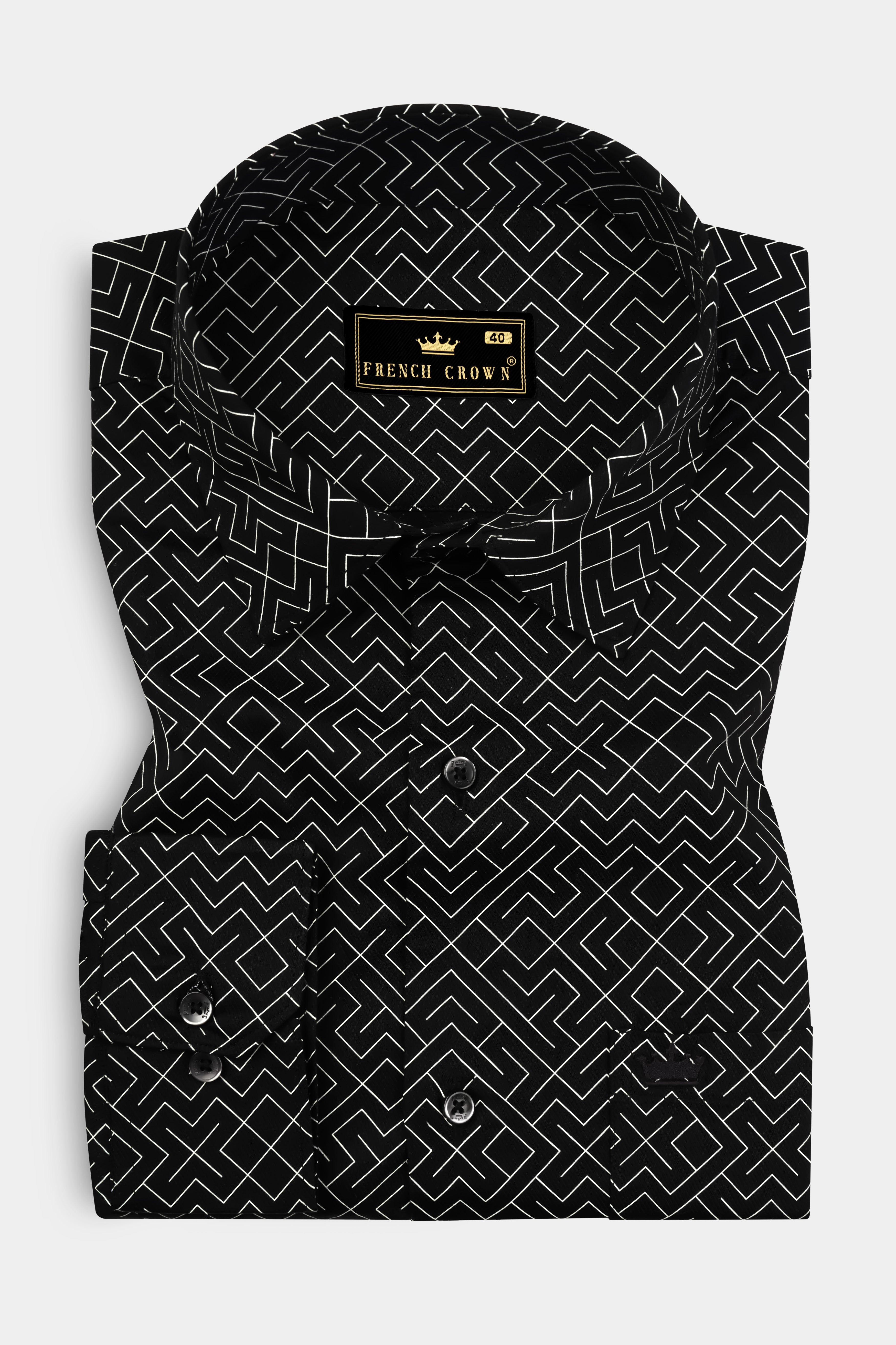 Jade Black Moroccan Printed Dobby Textured Premium Giza Cotton Shirt