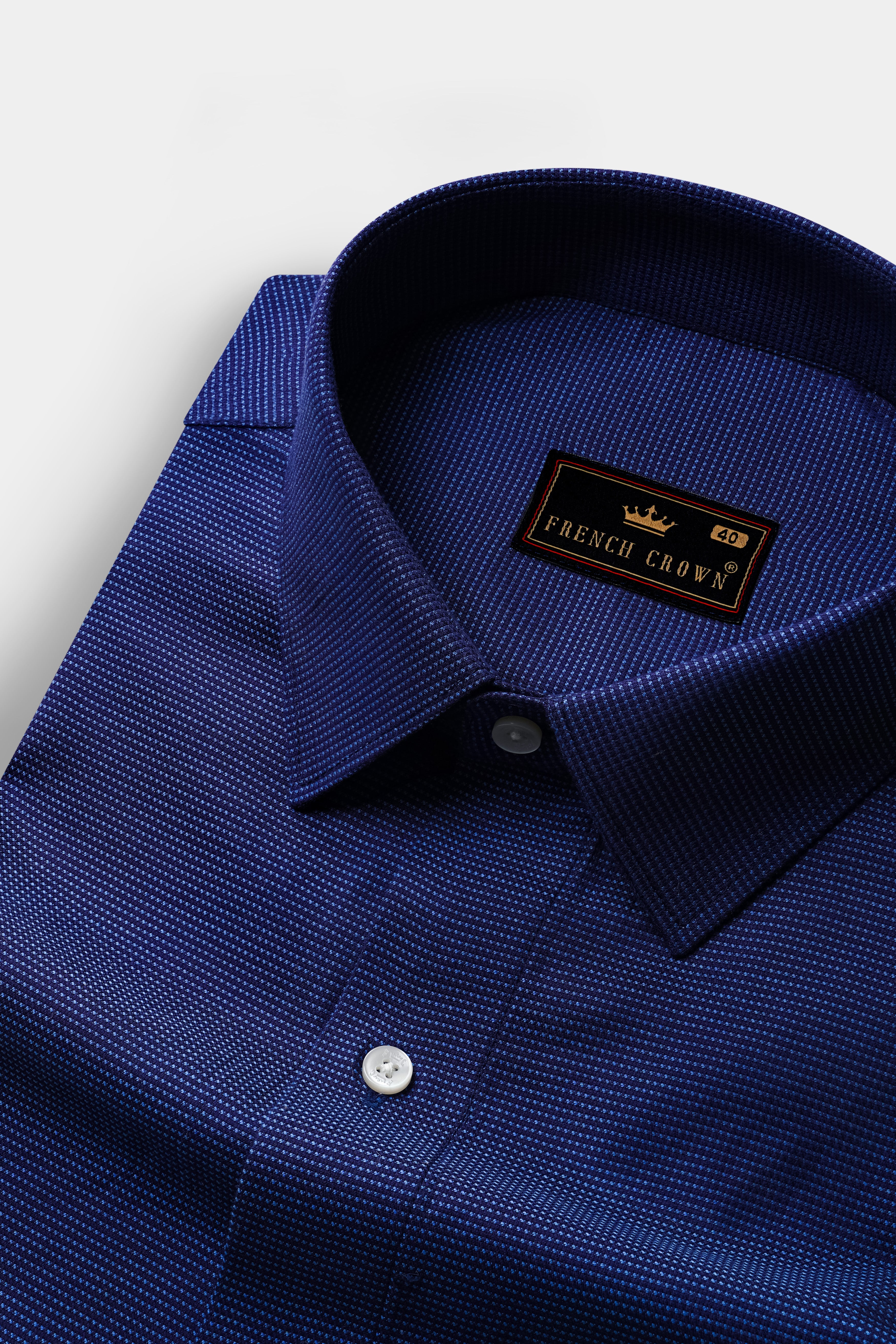 Stratos Blue Dobby Textured Premium Giza Cotton Shirt