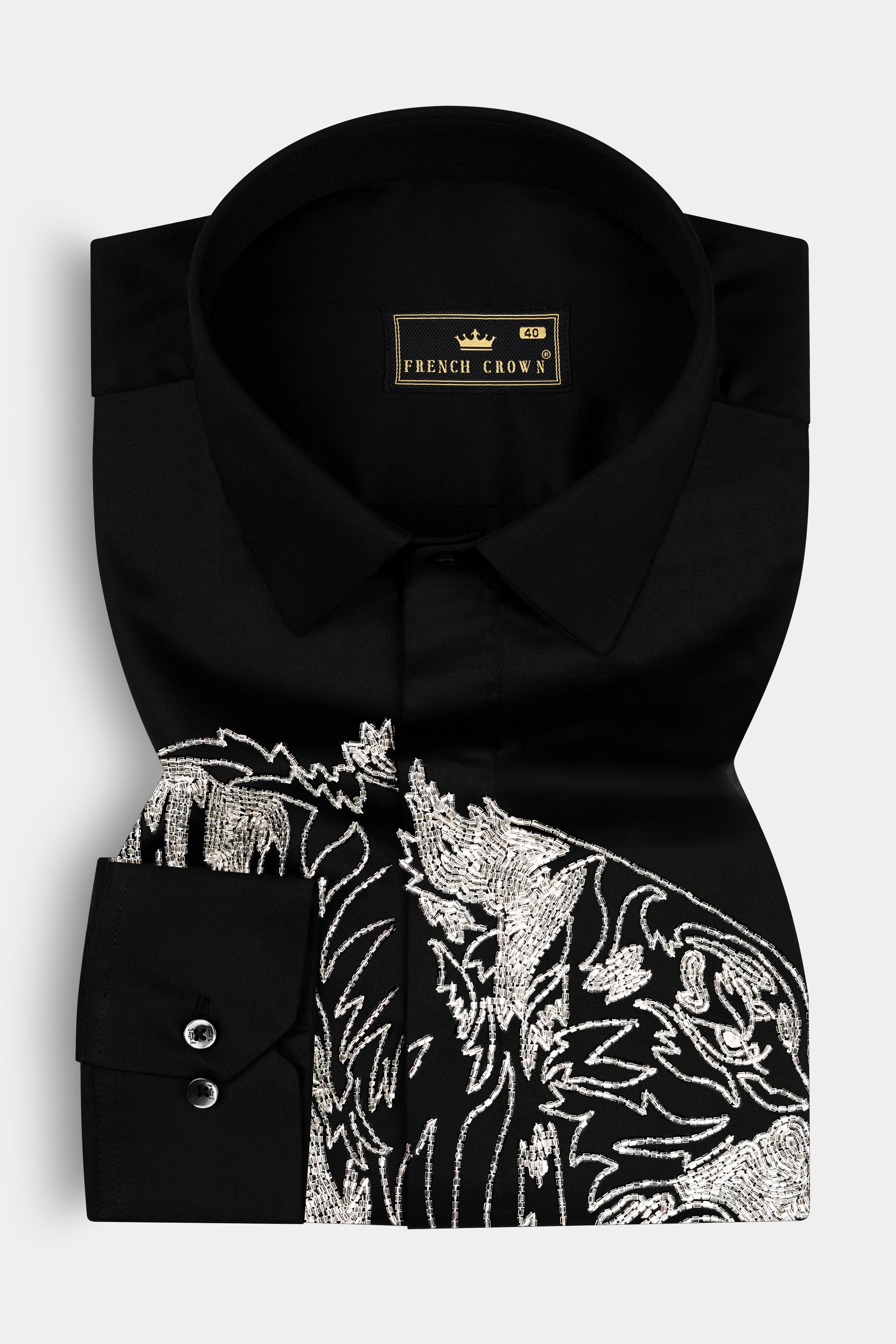 Jade Black Tiger Hand Stitched Embroidered Super Soft Premium Cotton Designer Shirt