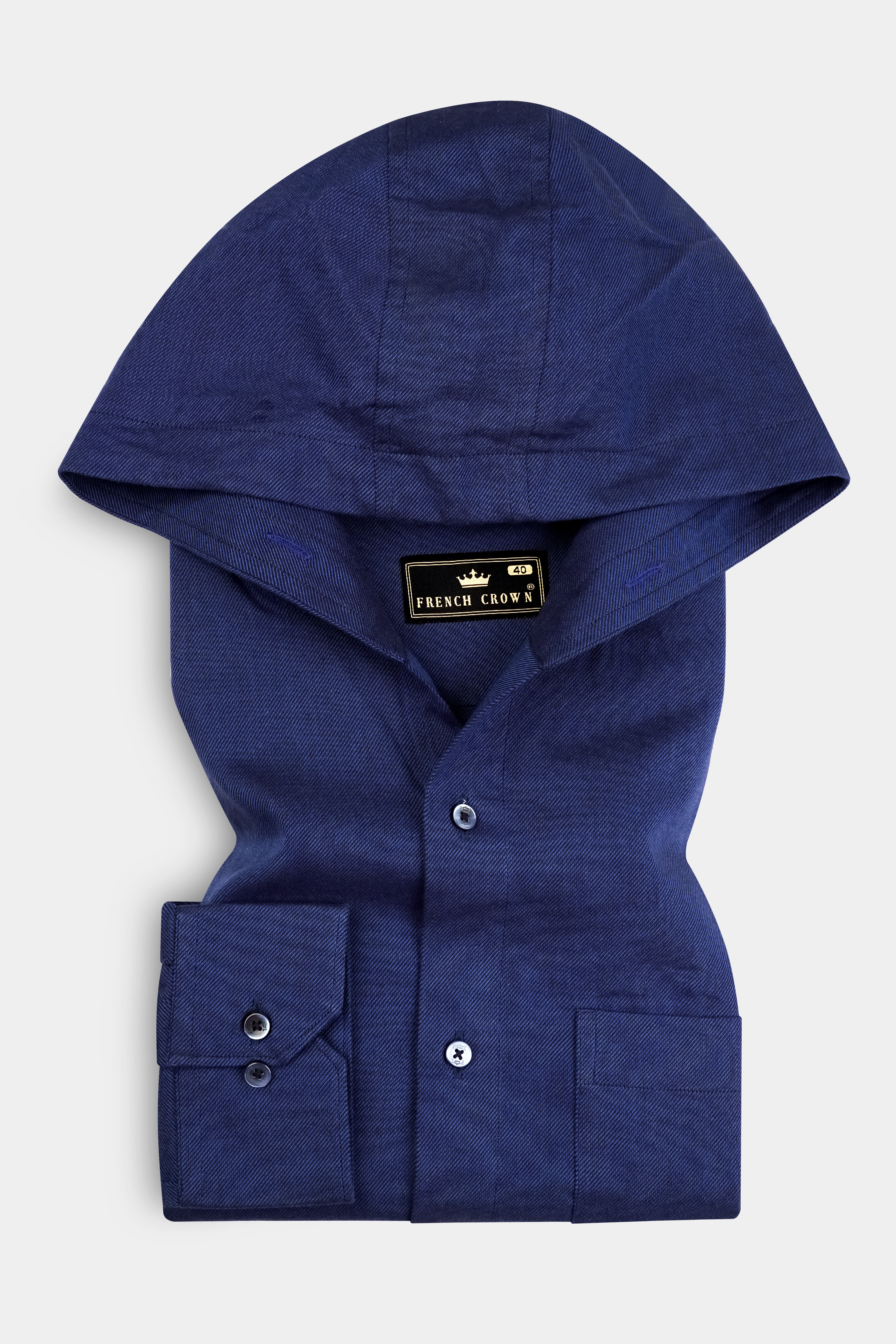 Bunting Blue Textured Heavyweight Twill Premium Cotton Designer Hoddie Shirt