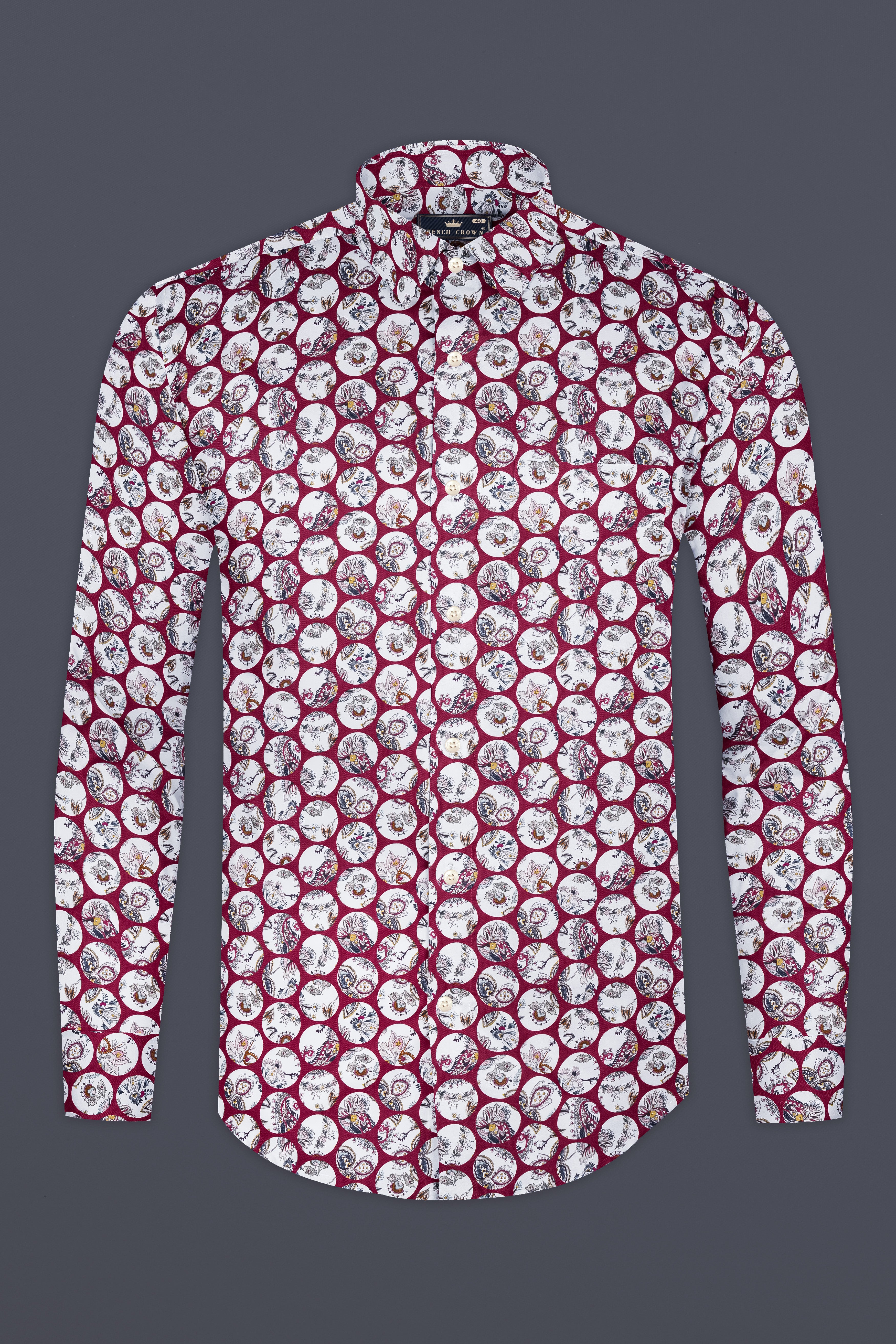 Persian Plum Maroon and White Multicolour Floral Printed Subtle Sheen Super Soft Premium Cotton Shirt