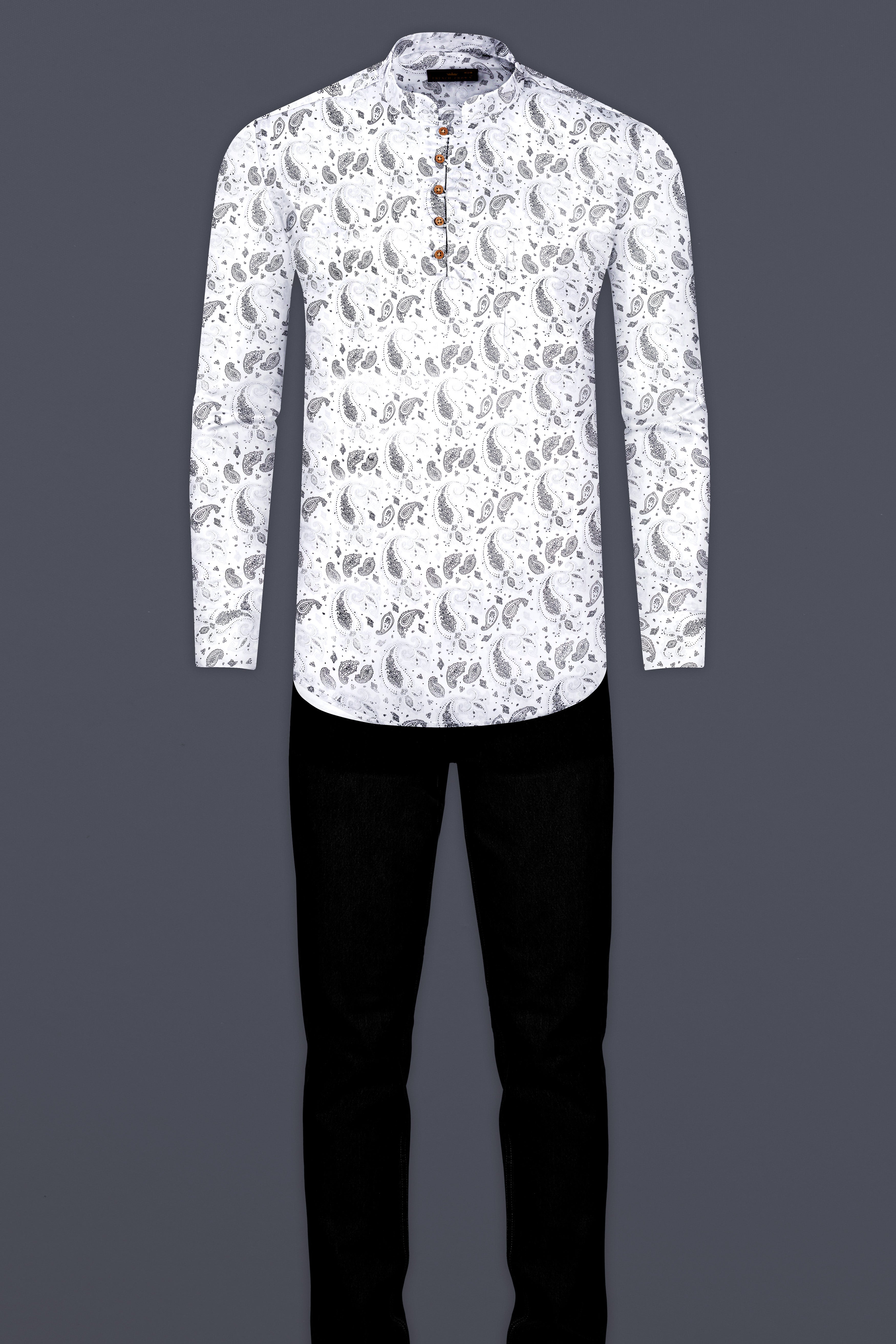 Bright White Keri Printed Subtle Sheen Super Soft Premium Cotton Kurta Shirt