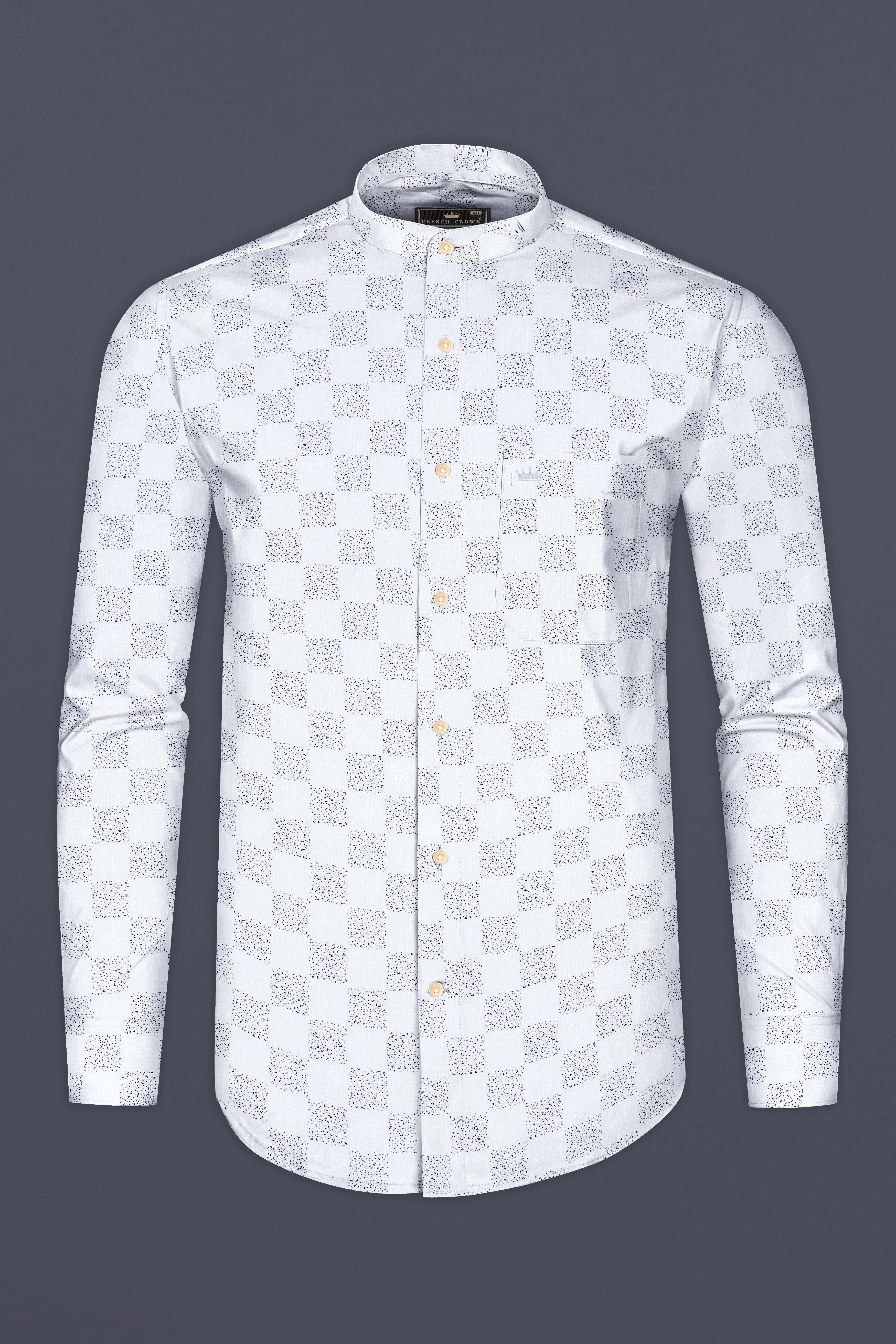 Bright White Printed Dobby Textured Premium Giza Cotton Shirt