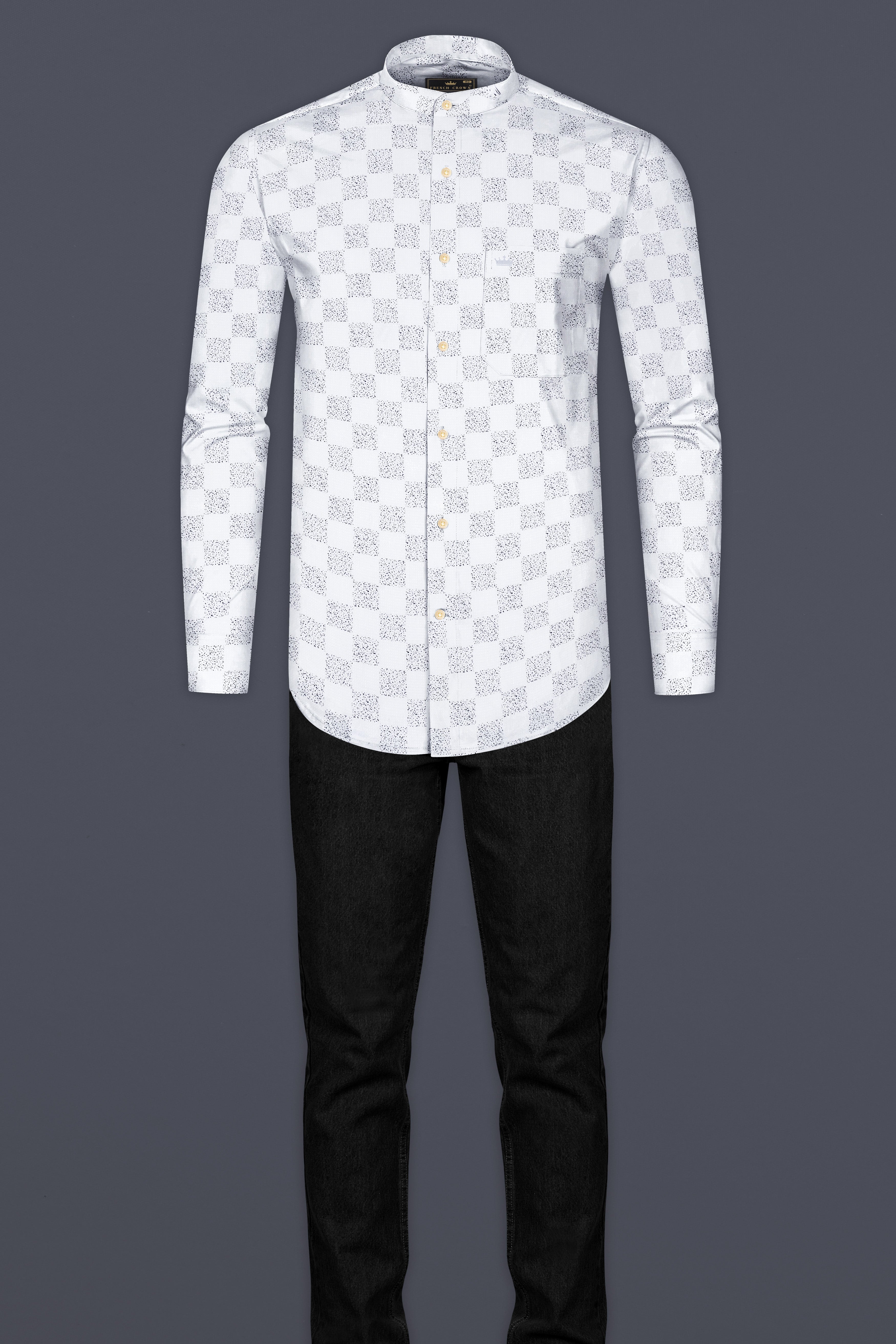 Bright White Printed Dobby Textured Premium Giza Cotton Shirt