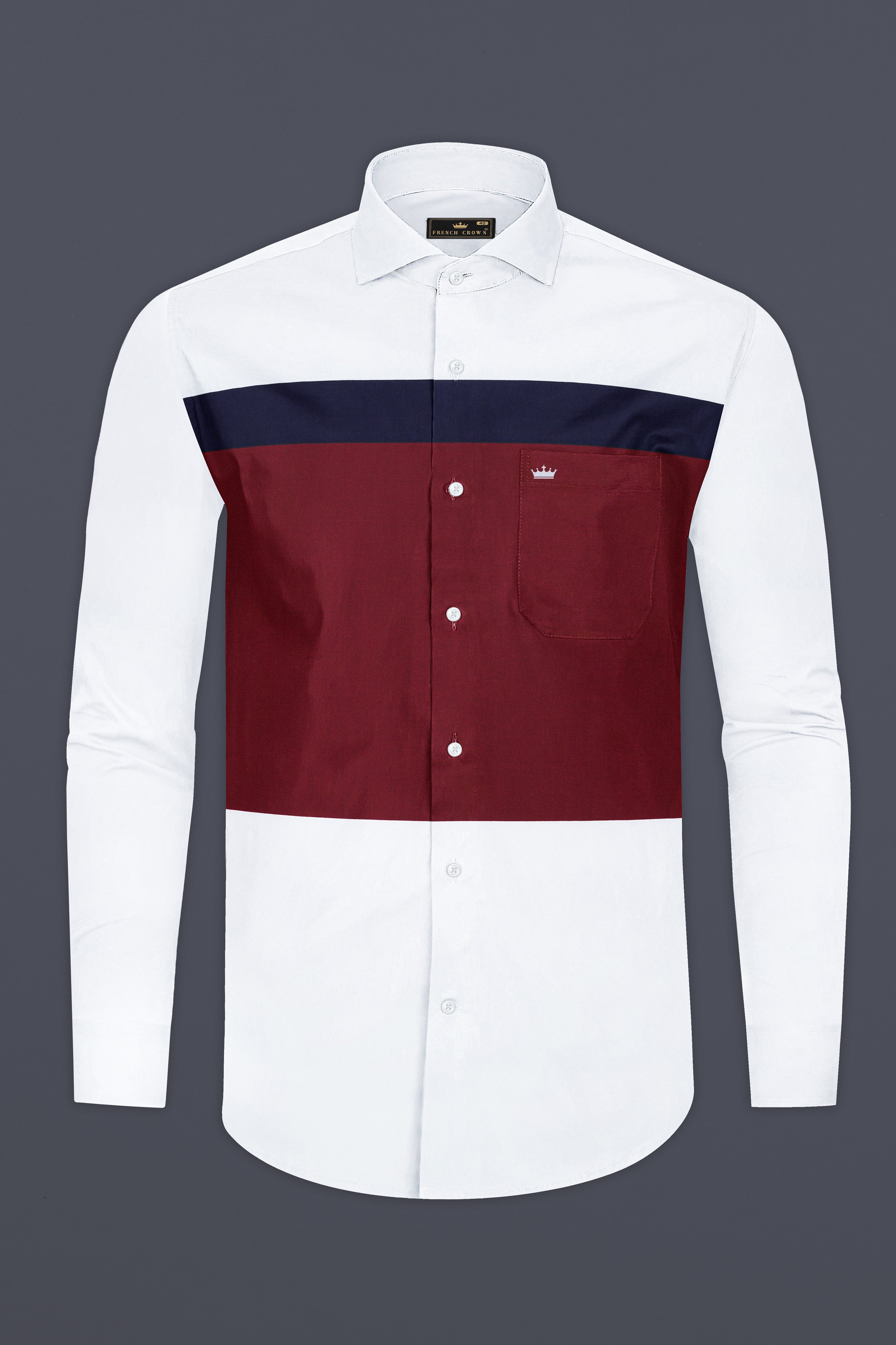 Bright White And Moccaccino Red Striped Oxford Premium Cotton Shirt