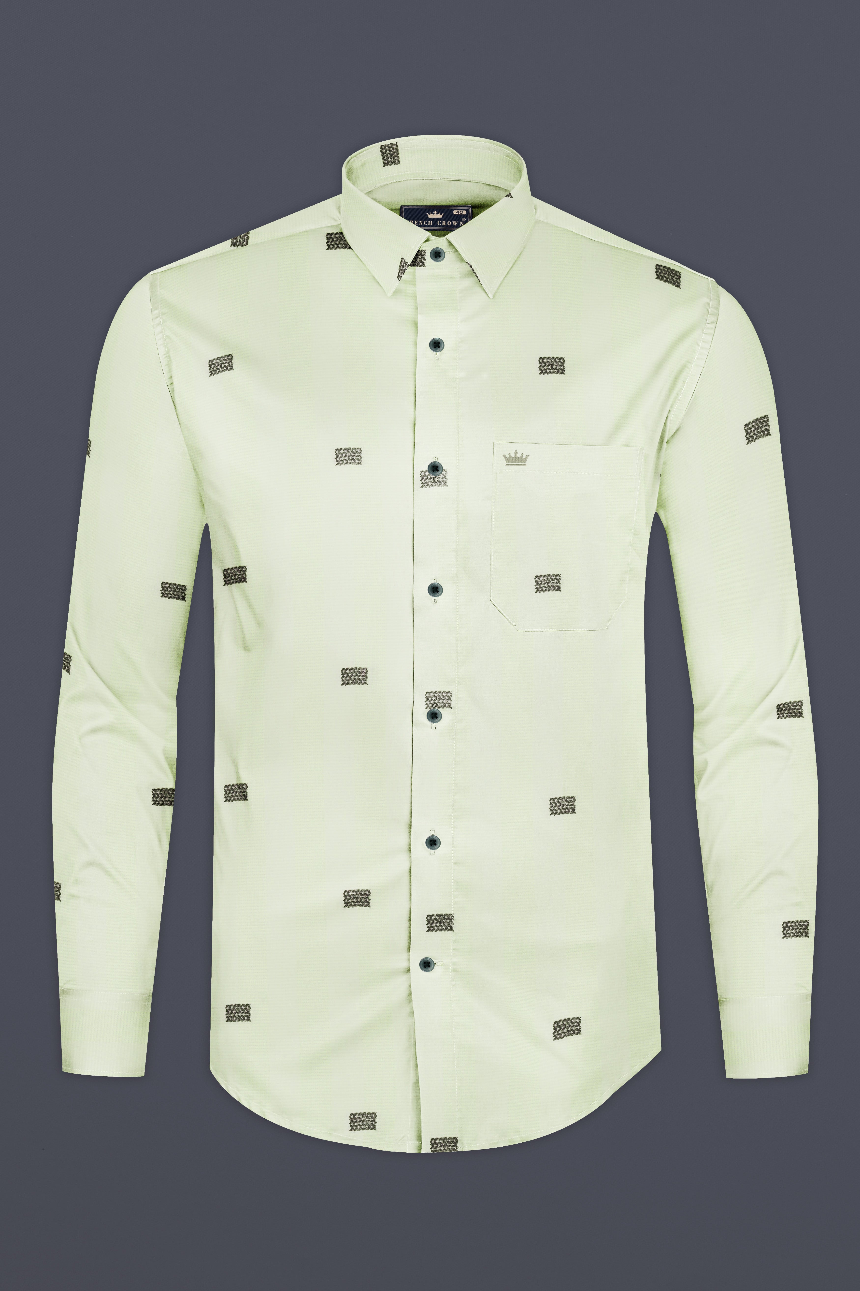 Coriander Green Jacquard Butta Textured Premium Giza Cotton Shirt