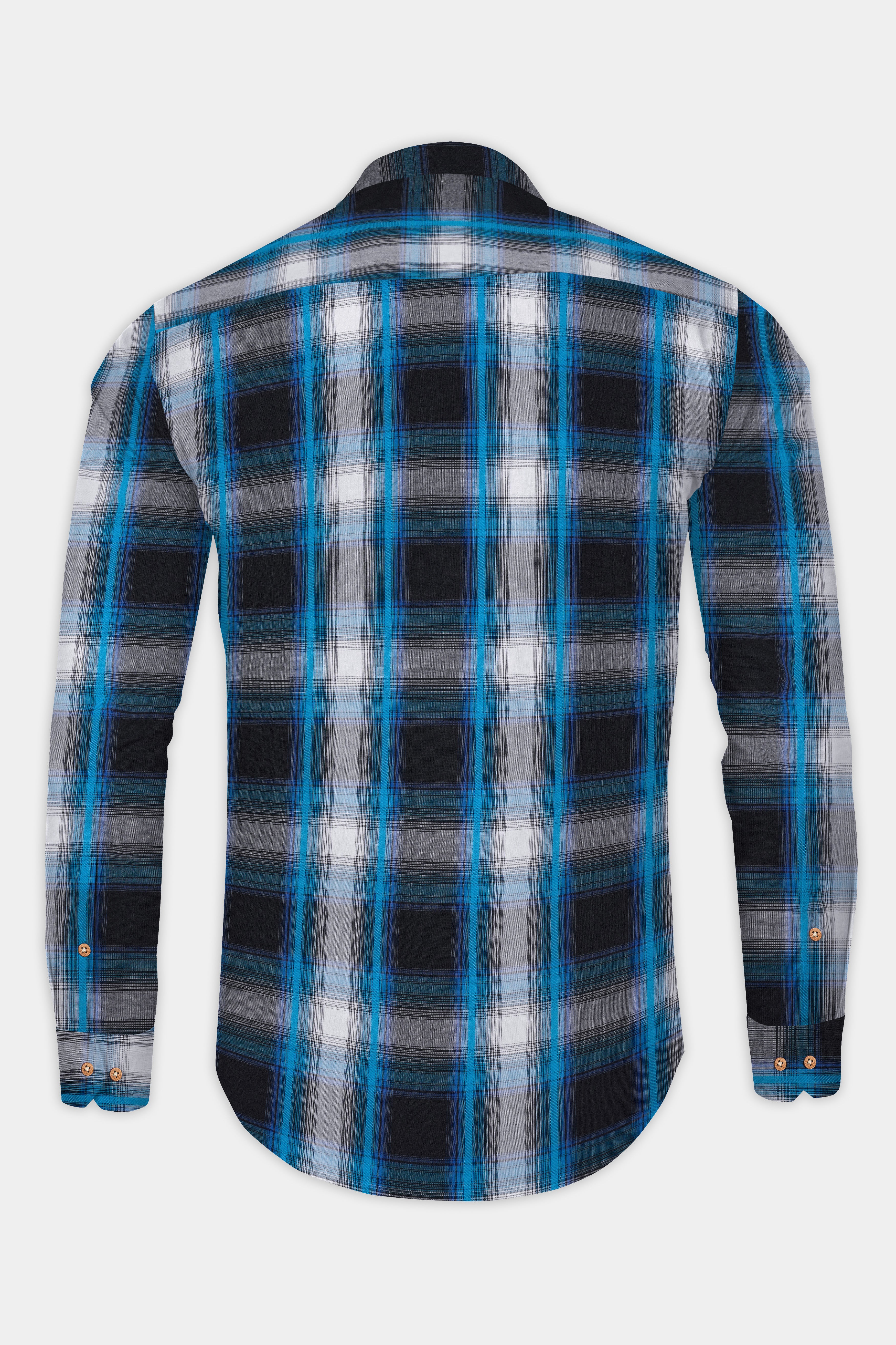 Surfie Blue And Shark Black Plaid Premium Giza Cotton Kurta Shirt