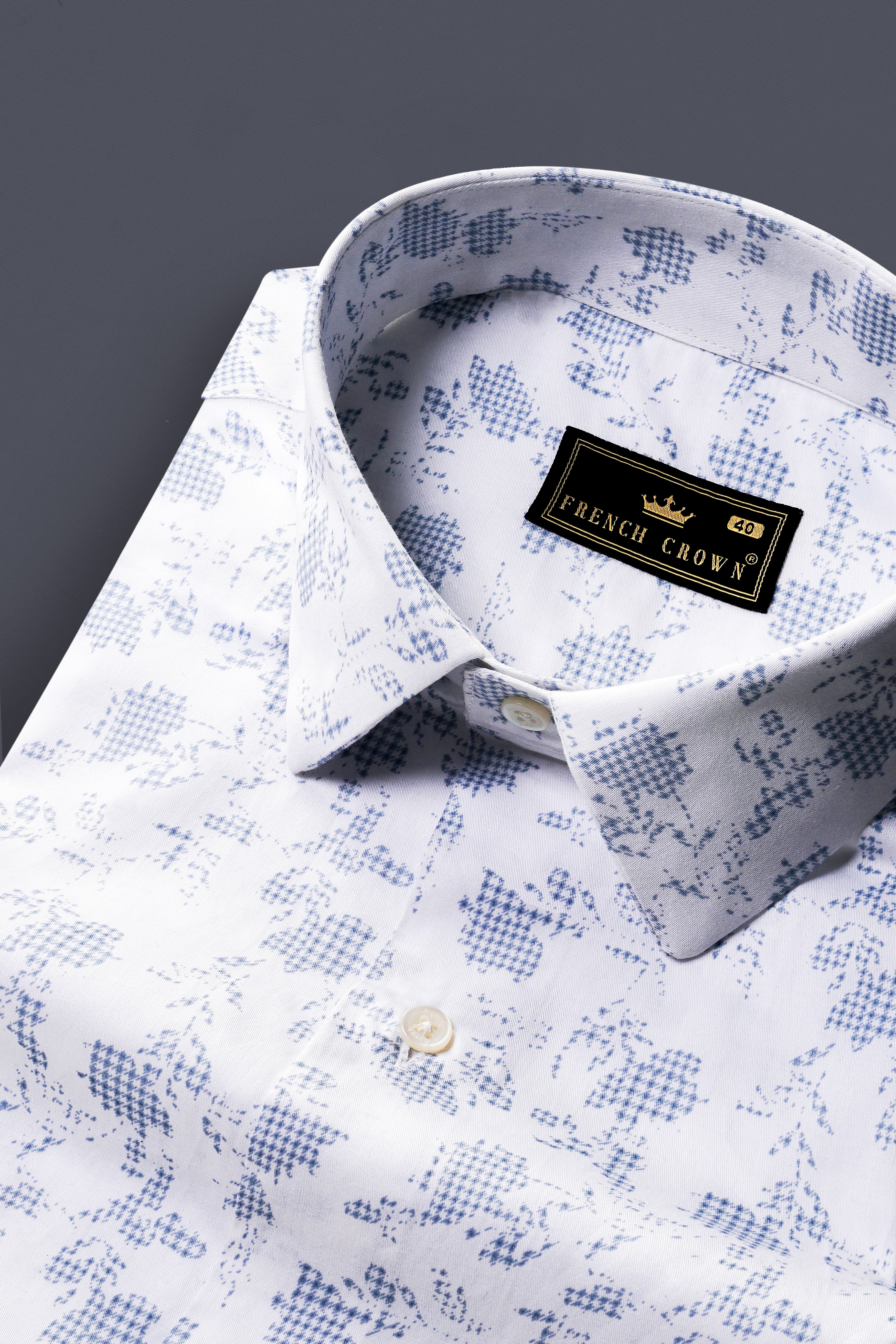 Bright White And Twilight Blue Printed  Subtle Sheen Super Soft Premium Cotton Shirt