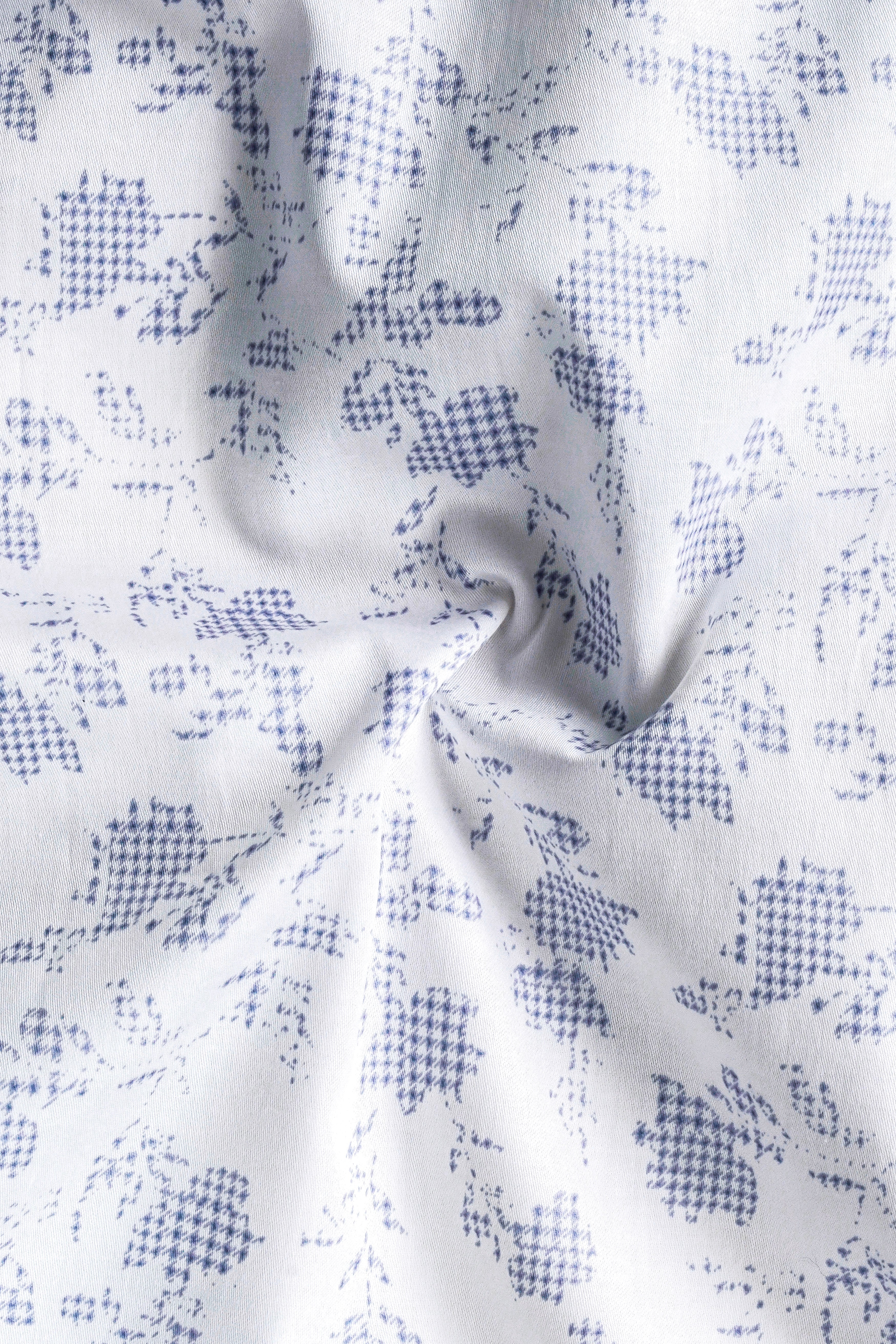 Bright White And Twilight Blue Printed  Subtle Sheen Super Soft Premium Cotton Shirt