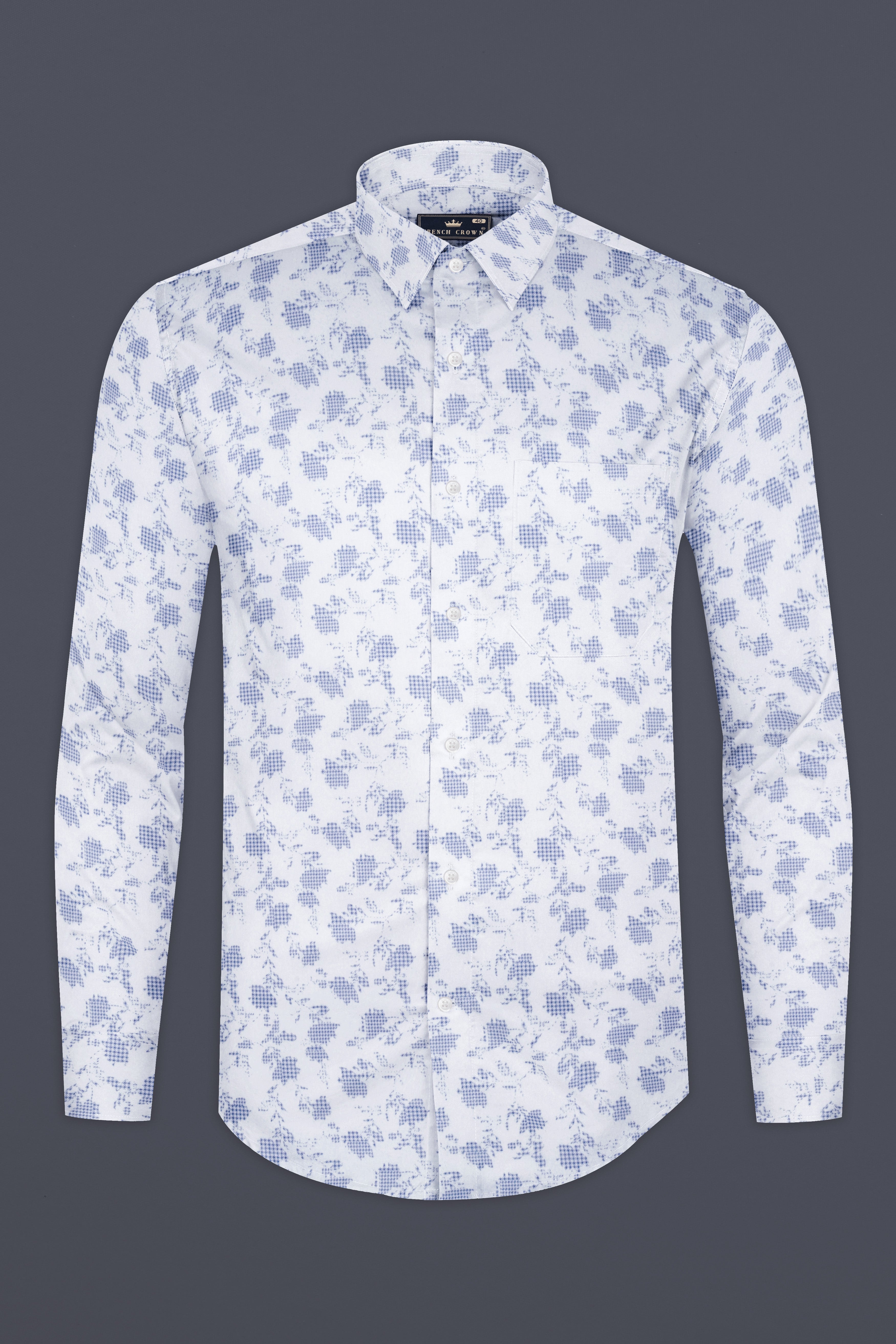 Bright White And Twilight Blue Printed  Subtle Sheen Super Soft Premium Cotton Shirt