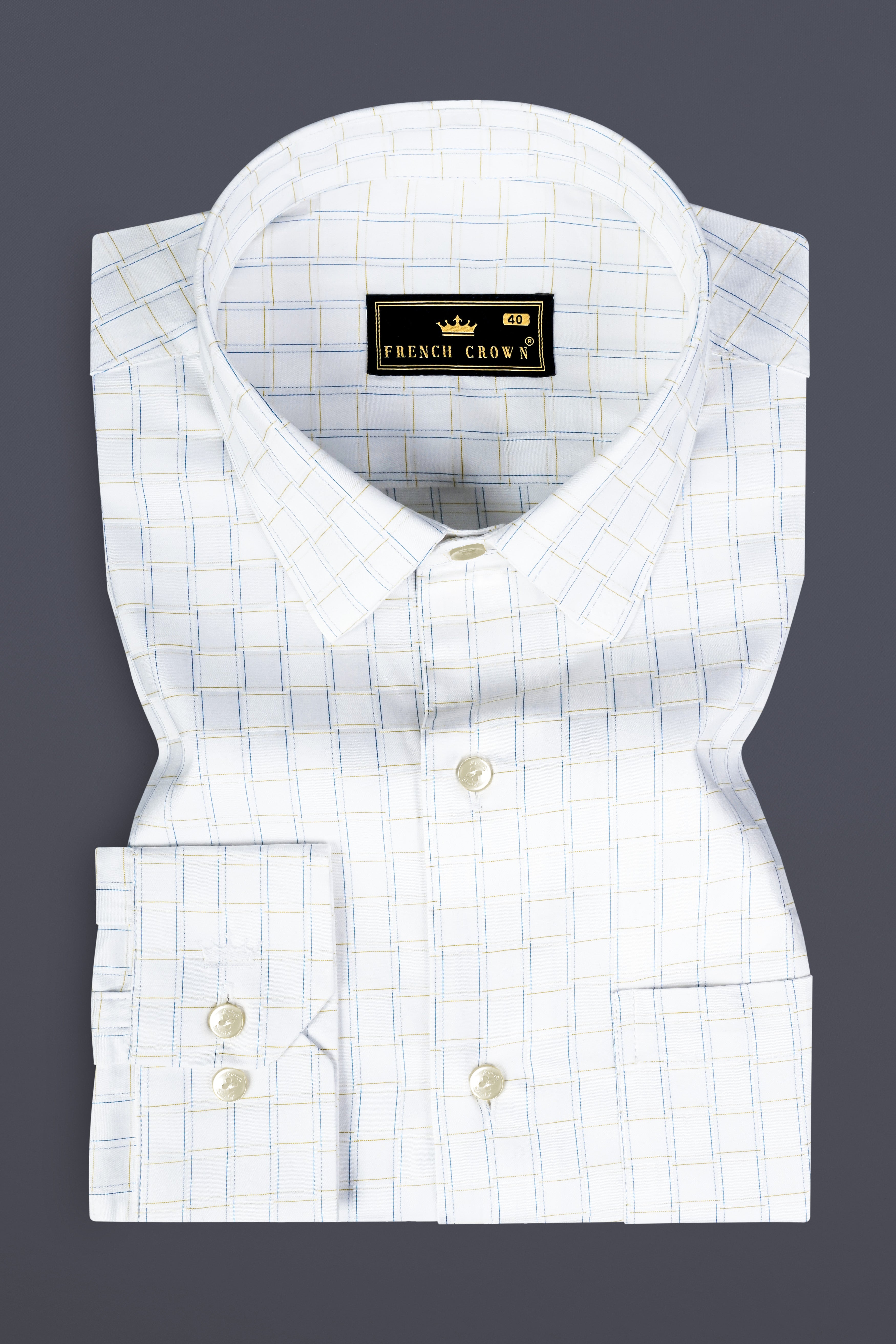 Bright White Jacquard Checked Premium Cotton Shirt