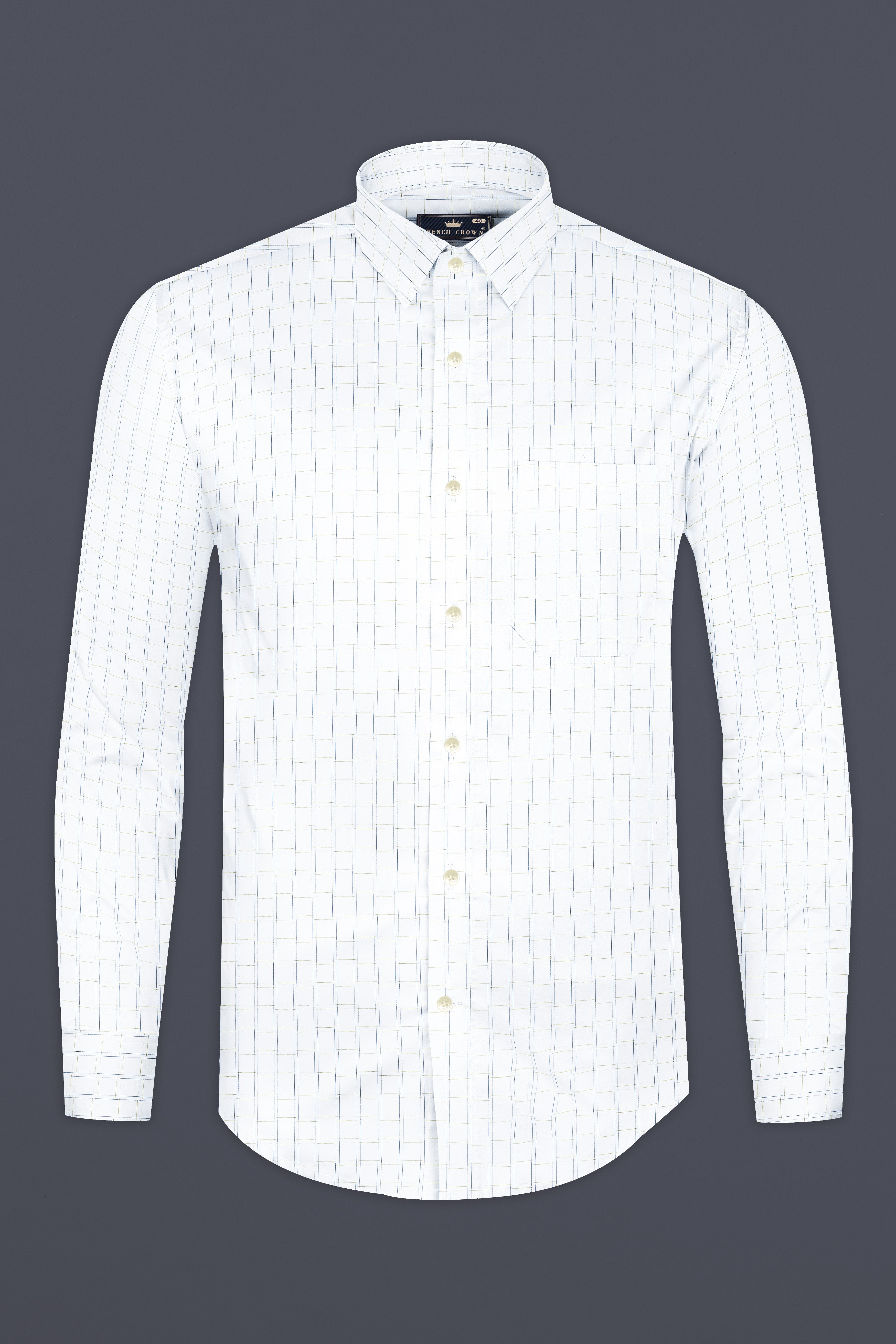 Bright White Jacquard Checked Premium Cotton Shirt