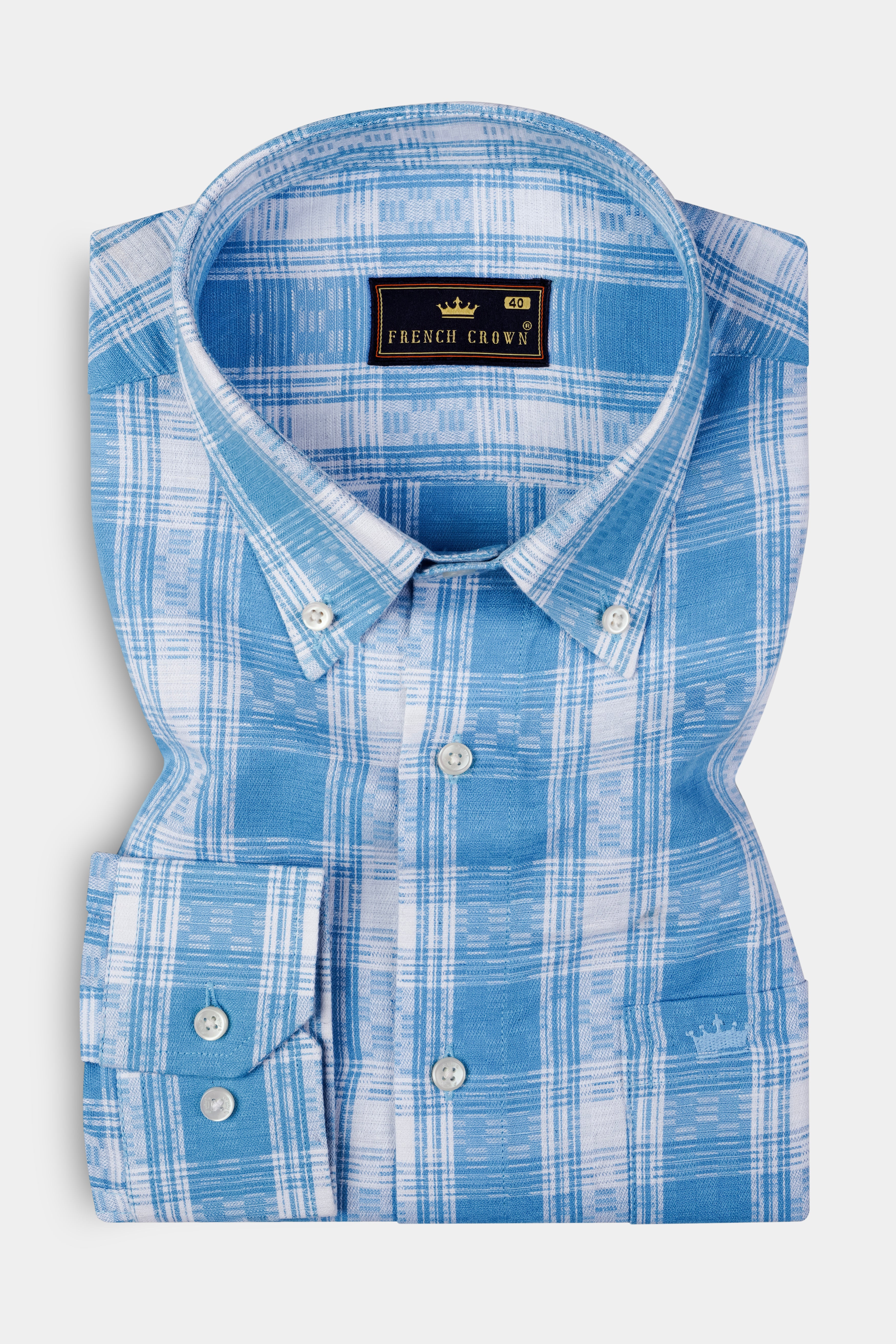 Carolina Blue Plaid Dobby Textured Premium Giza Cotton Shirt